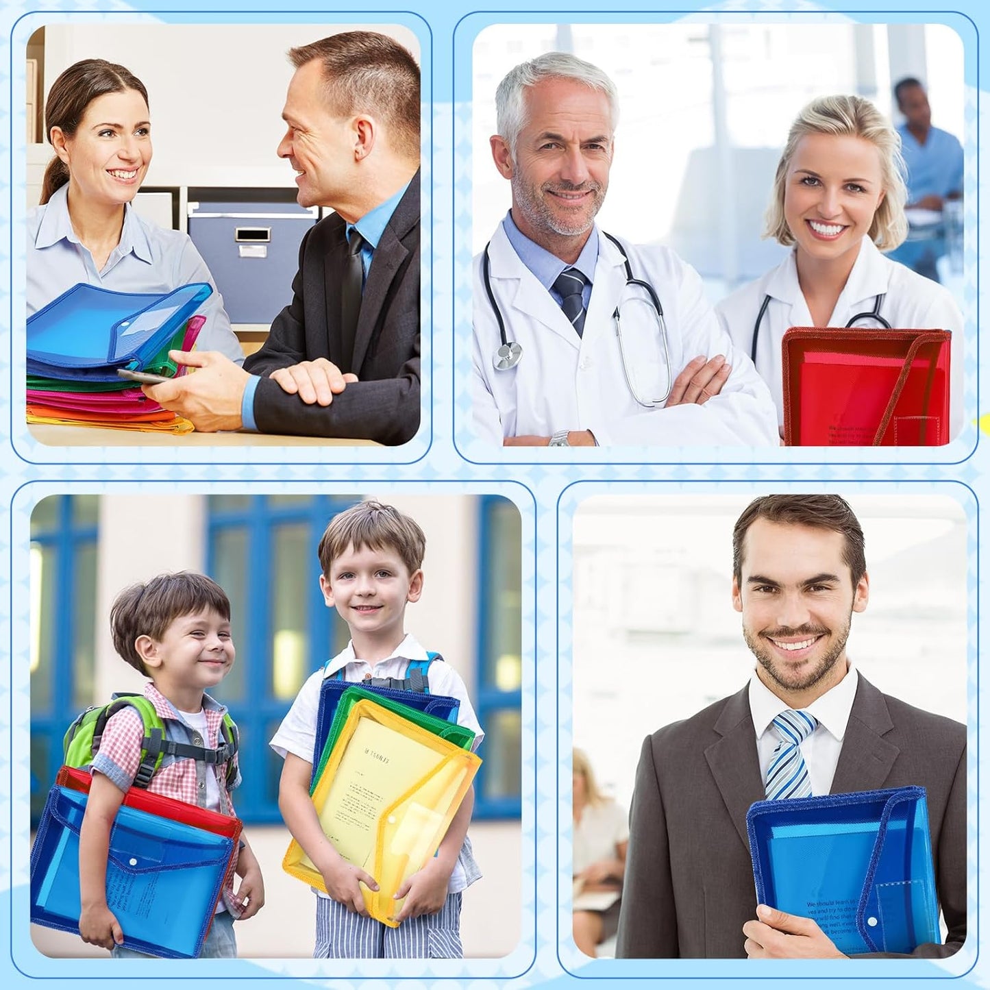 4 Pack A4 Expanding Plastic File Folders Waterproof Document Organizer with Snap Button Multiple Pockets, Office Home Office Storage (4 Color)