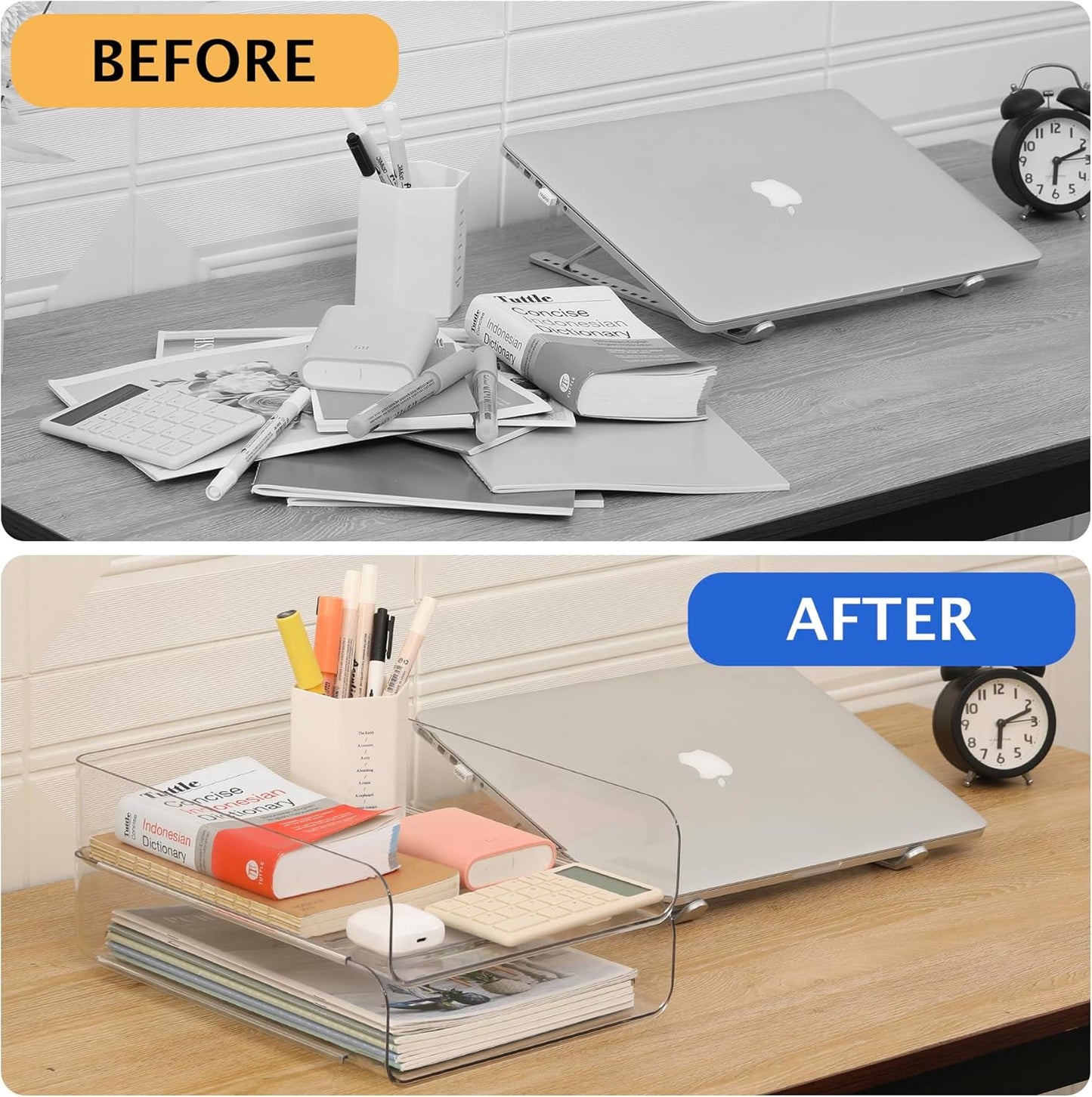 Set of 2 Desk Letter Tray, Office Organization and Storage, Clear PET Letter Tray Desk Organizer, Stackable Document Organizer for Notes, Pens, File Paper