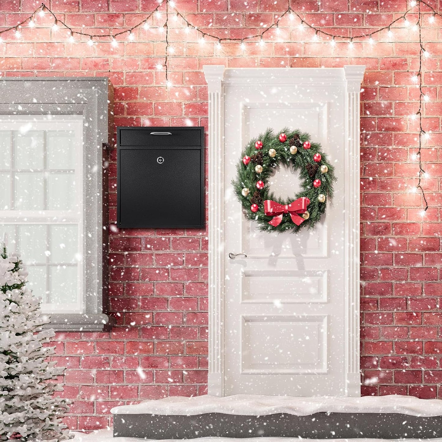 Locking Mailbox with Key for Outdoor 12 x 10.5 x 4.7 Inches Large Wall Mount Mail Box with Lock Security Mail Drop Metal Collection Boxes Hanging Secure Postbox(Black)