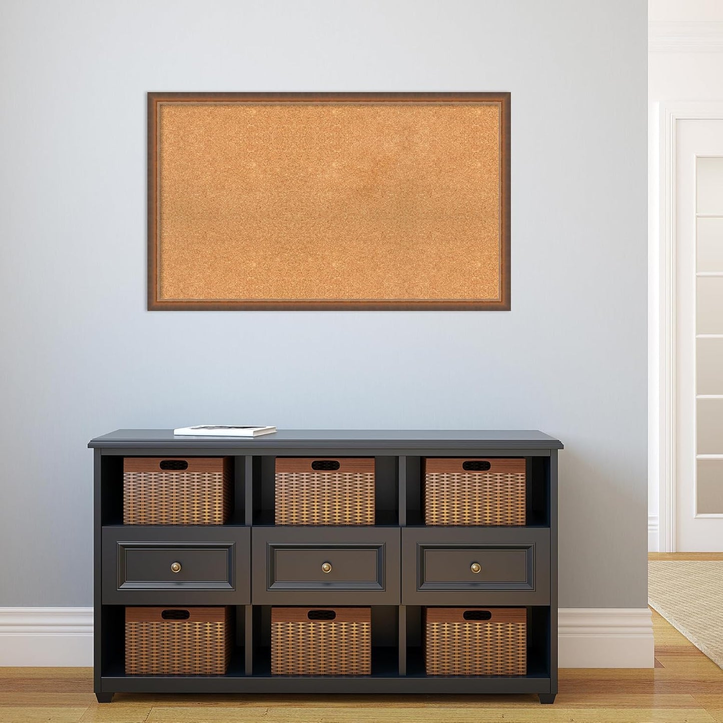 Amanti Art Natural Cork Board for Wall, 24x40 Vision Board with Bronze Frame, Large Corkboard Office Decor for Home Organization, Modern Corkboard Pinboard to Display Items for Home Organization in