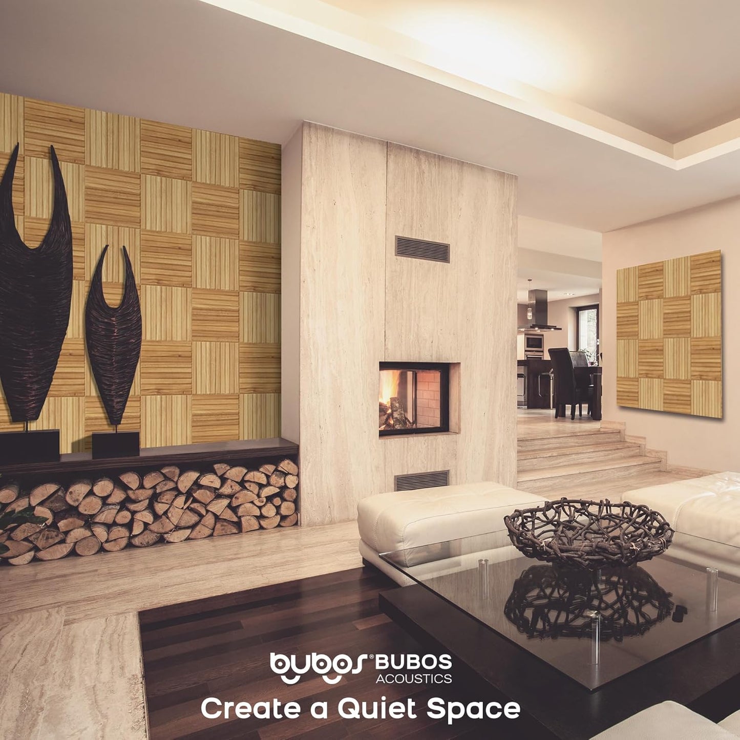 BUBOS Large Acoustic Panels,6 Pack Wood-Pattern Printing Soundproof Wall Panels, Total Size 70.8 x 47.2 Inches Self-Adhesive Decorative Sound Absorbing Panels for Studio, Home,Natural Grain Weave