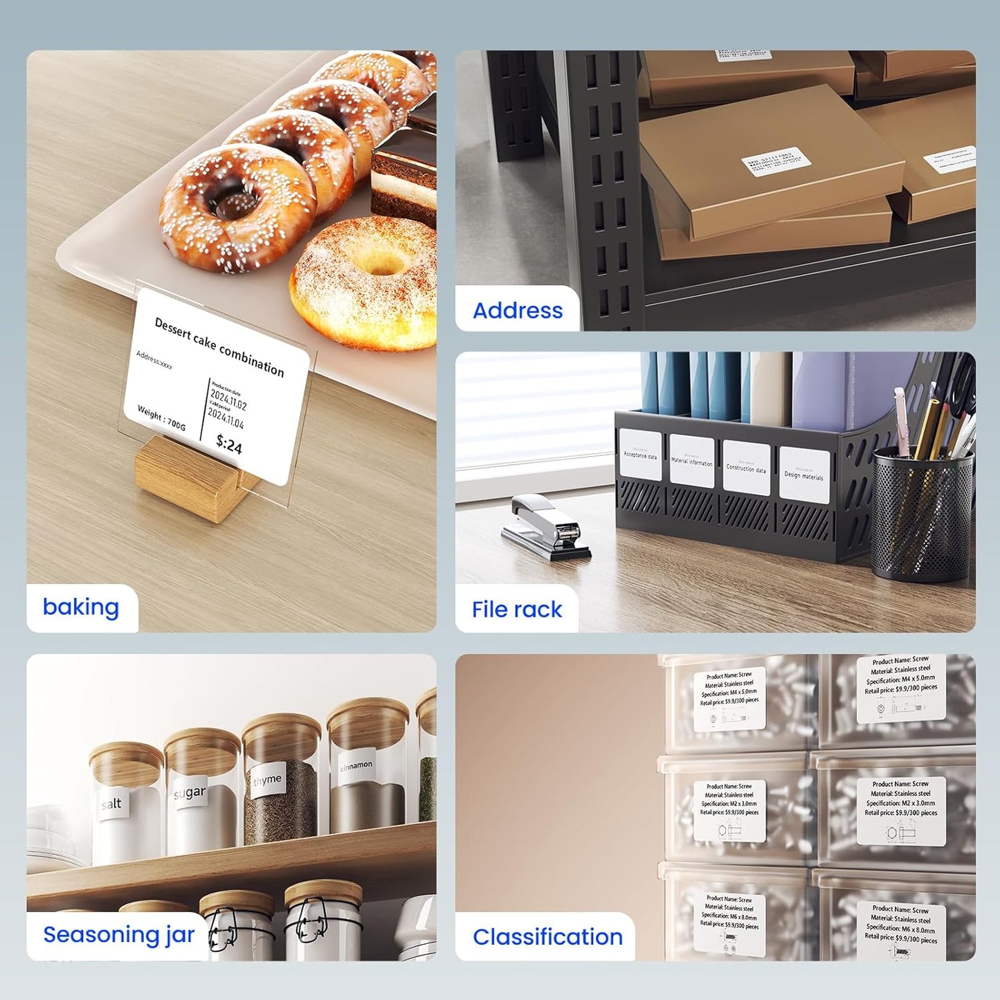 CLABEL Thermal Label Maker Machine: 221B Bluetooth Label Maker Machine with Tape Mini Sticker Printer Barcode Printer Compatible with Smartphone with 1 Roll 40x30mm Label (Blue)