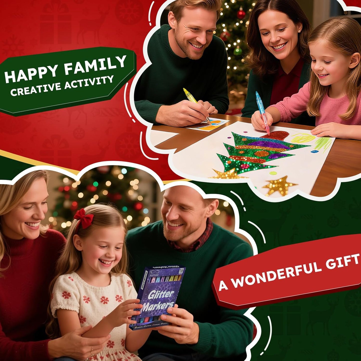 Glitter Markers,16 Colors Metallic Markers Sparkle Pens for Adults Kids,Arts & Crafts Supplies,Rock Painting, Wood, Scrapbook, Birthday Cards, Dual Tip Glitter Acrylic Paint Pens Set of 8