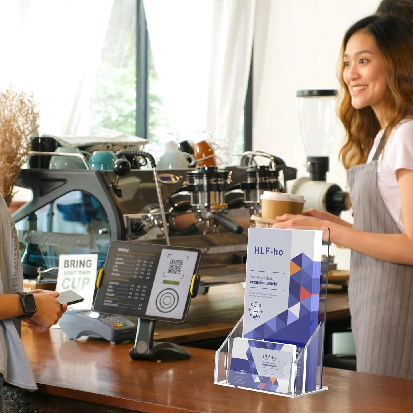 Brochure Holder 4x9 Inch Acrylic Literature Holders Clear Flyer Display Stand with Removable Business Card Slot Pamphlet Holder Organizer for Office, Lobby, Hotels, Trade Shows, 6 Pack