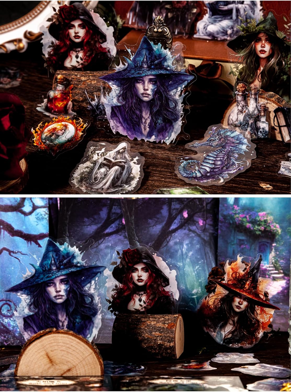 Alideco 120pcs Scrapbook Stickers Witch Girls Tarot People Scrapbooking Junk Journal Crafts Embelishment Decoration Diary Stickers (getenvwu)