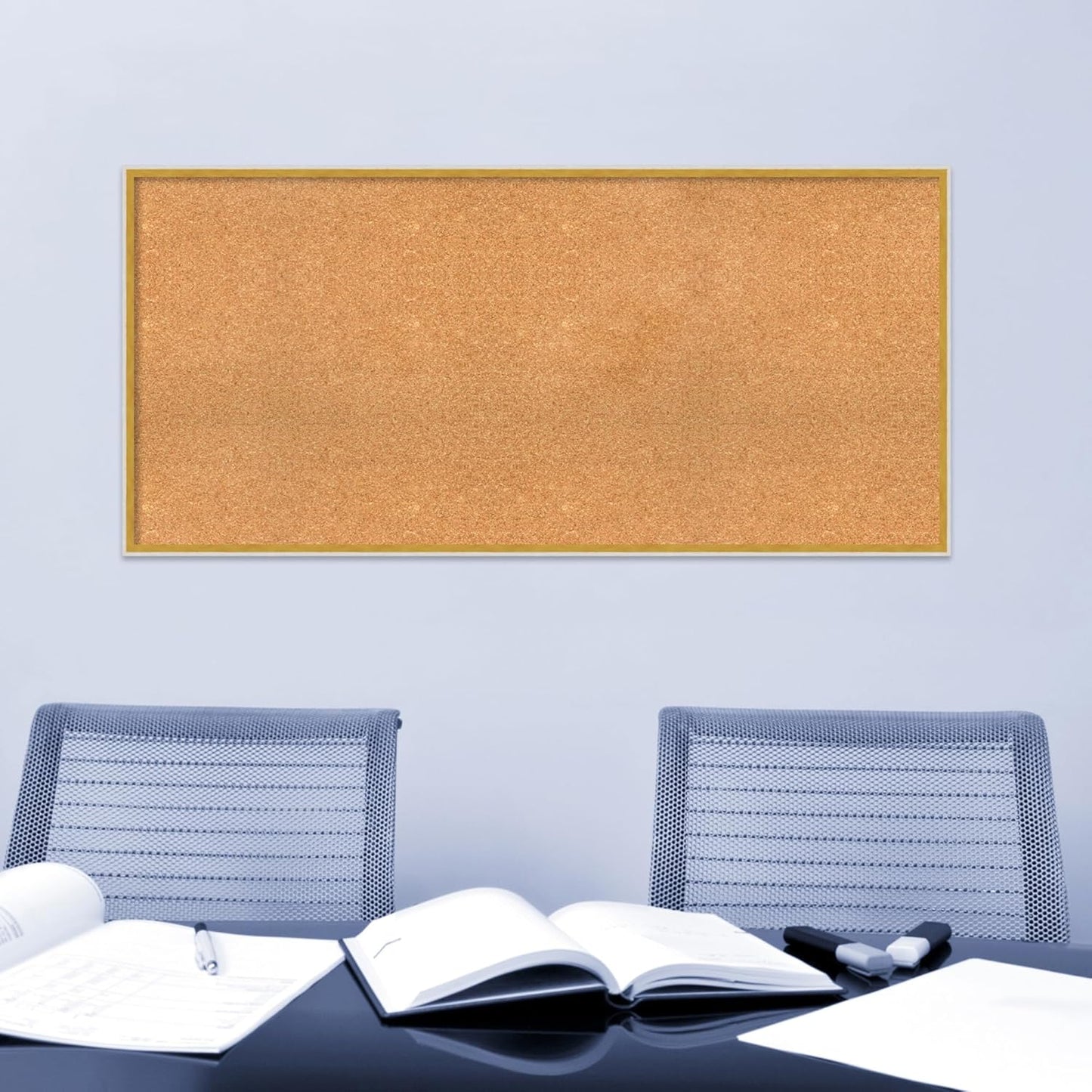 Amanti Art Natural Cork Board for Wall, 25x53 Vision Board with White Frame, Oversize Corkboard Office Decor for Home Organization, Modern Corkboard Pinboard to Display Items for Home Organization in