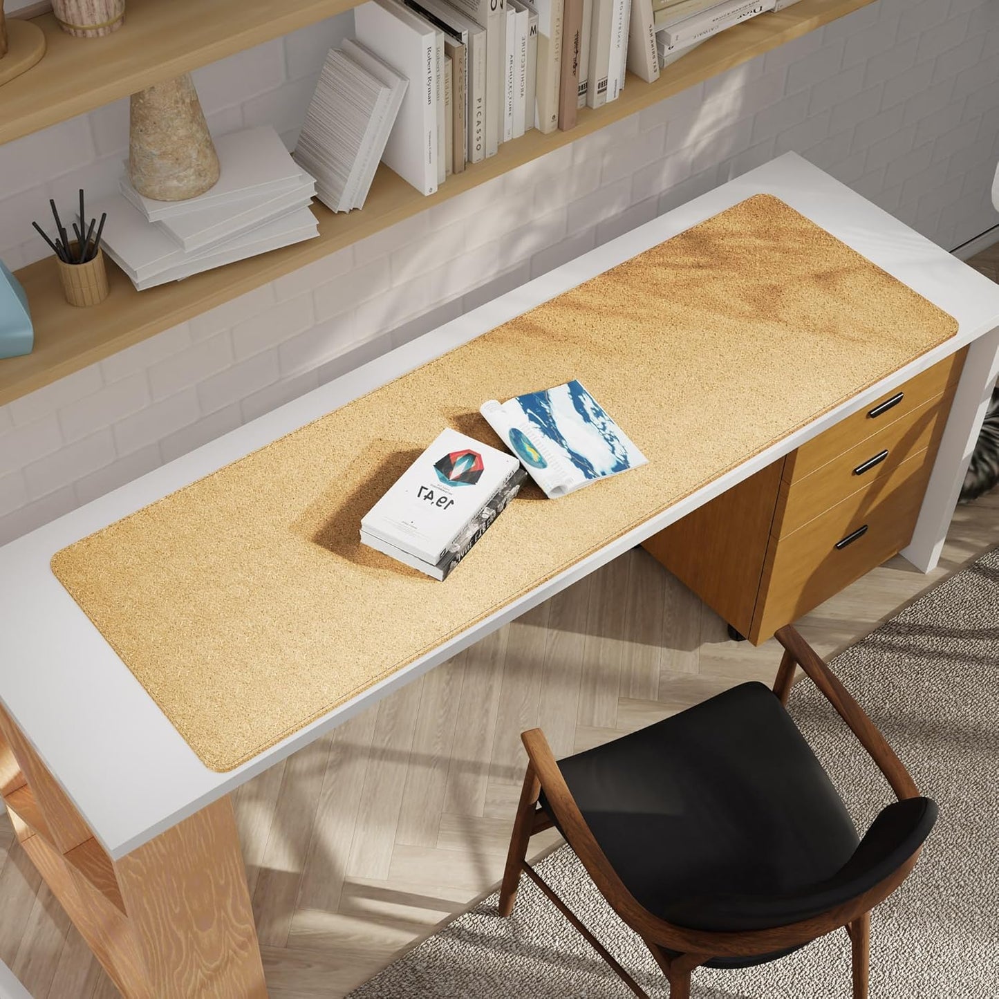 Vyaaa 66.9"x19.6" PU Leather & Cork Large Desk Mat (Black) - XXL Extended Mouse pad, Reversible Desk Protector, Non-Slip Computer Desk pad for Office, Gaming, Home