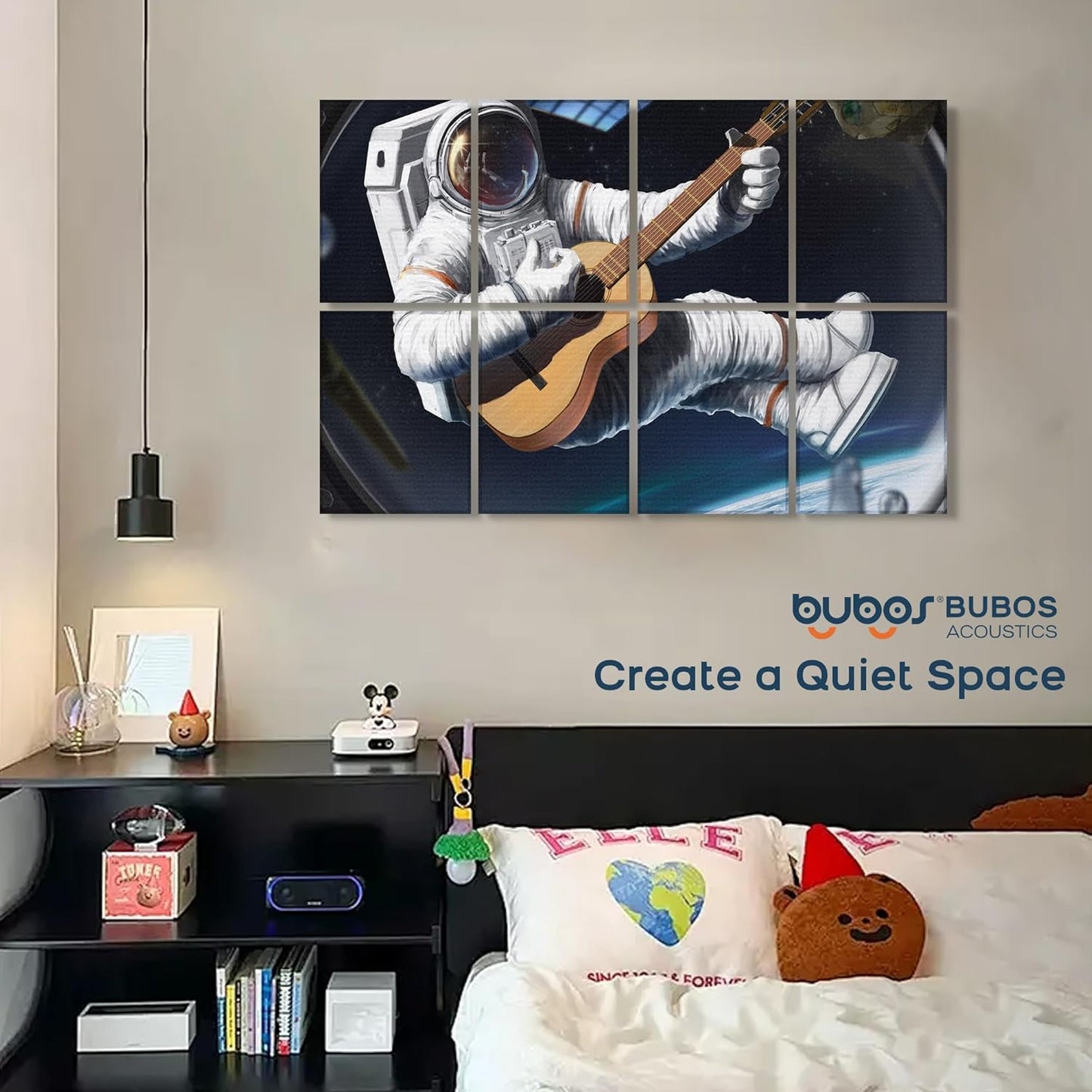 BUBOS 8 Pack Art Acoustic Panels Soundproof Wall Panel,47.2X31.4 Inches Sound Absorbing Panel,Self-adhesive Decorative Acoustical Wall Panels, Acoustic Treatment for Ceiling Home Office(Space Guitar)