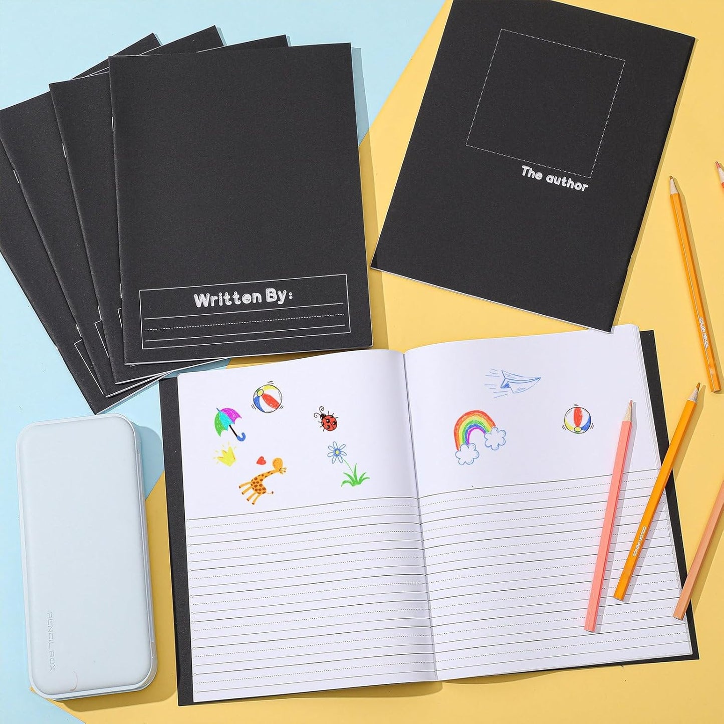 Henoyso 12 Pcs Primary Composition Notebook K-2 9 3/4 x 7 1/2 Inch Primary Journal, Back to School Supplies, Bulk Blank Writing Book for Kid to Write Draw Journal 60 Page Notebooks (Black)