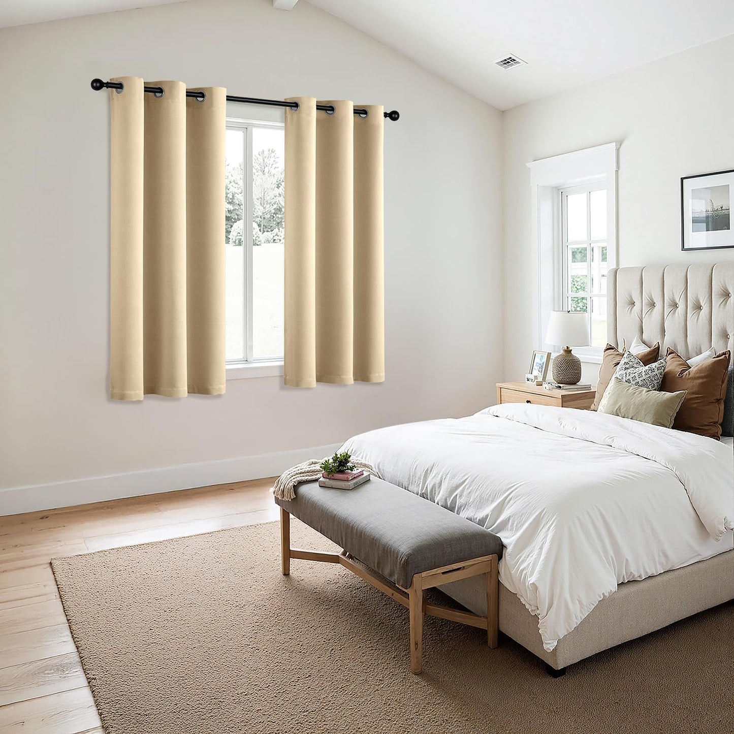 MIULEE Cream Beige Blackout Curtains - Thermal Insulated Bedroom Curtains Room Darkening Drapes for Living Room Kitchen Grommet Top Light Blocking Window Treatment, 40 x 54 Inches Long, 2 Panels