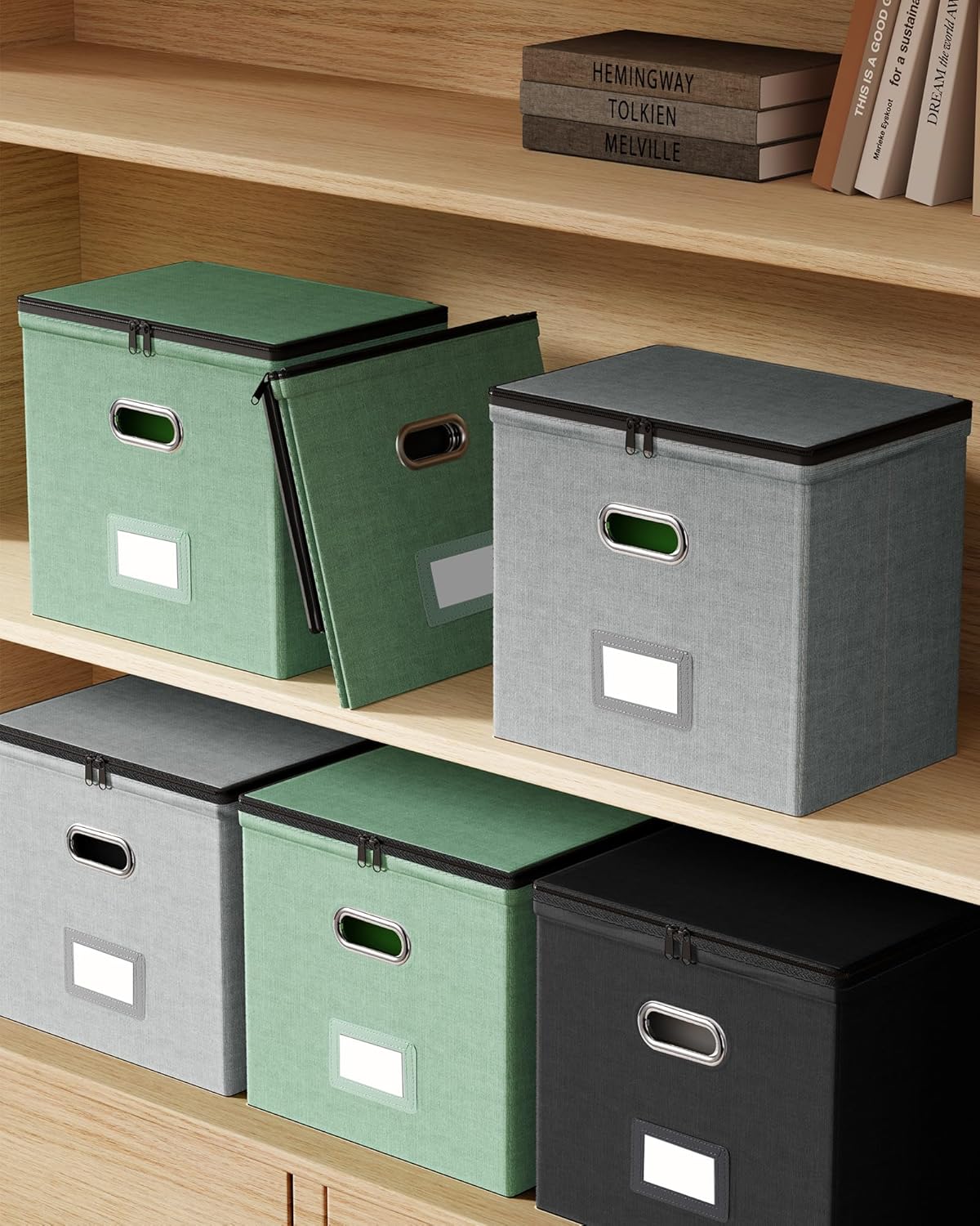 Oterri 1 Pack File Organizer Boxes with Lids, File Box with Mesh Pockets, Document Organizer Box for File Folders Letter Size, Zippers Filing Box for Home, Office, School (Black, Without Folders)