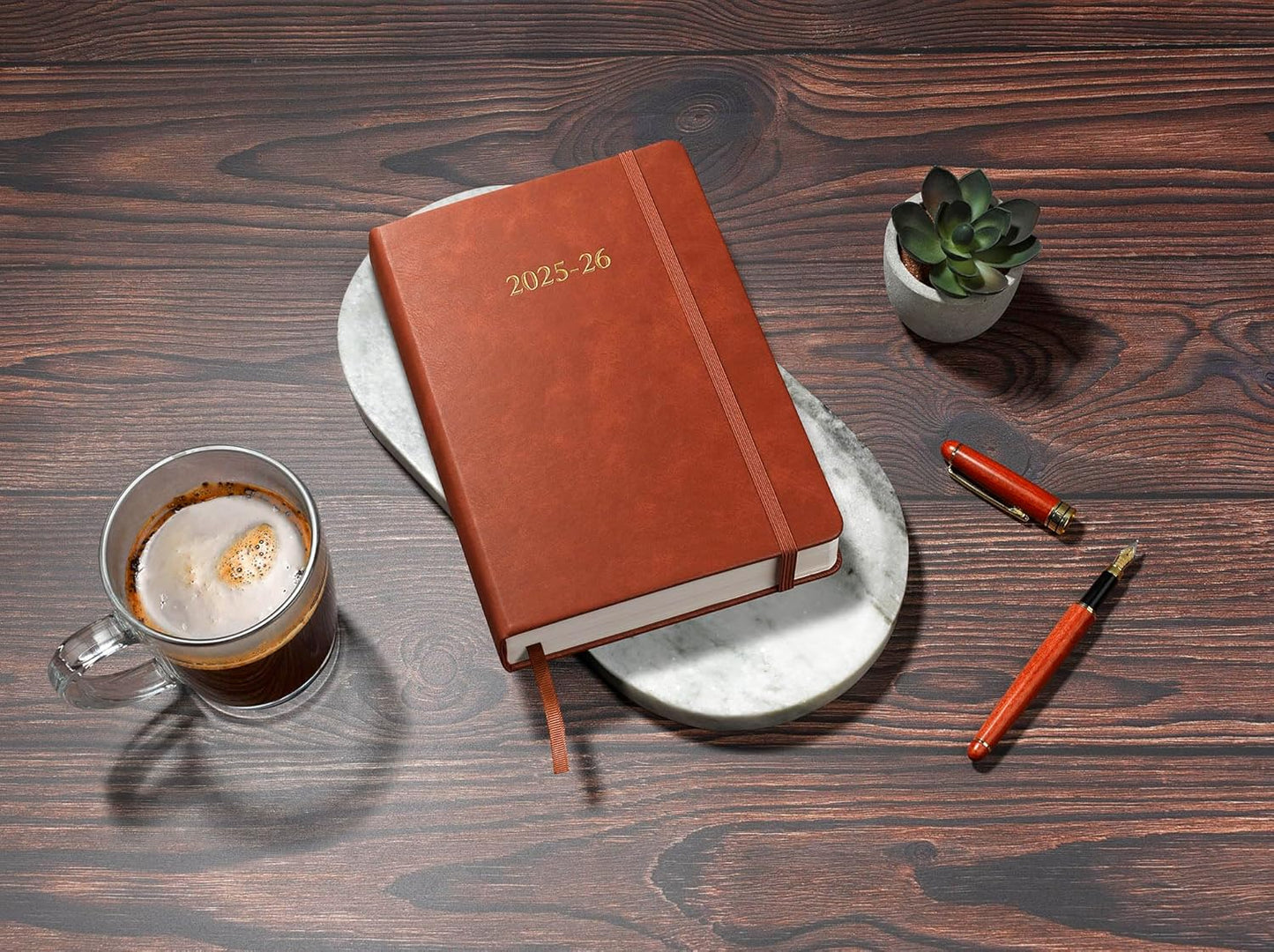 Wykeham's Executive 2025-26 Daily Journal Planner – Customization Available – Mid-Year Academic Diary (Brown, 8.5"×5.5")