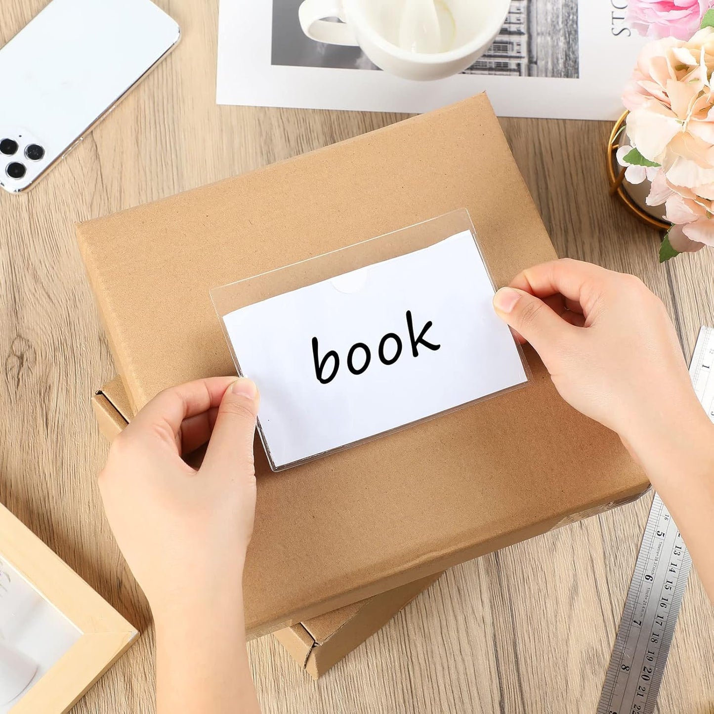 Chinco 30 Pcs Self Adhesive Pockets, Bin Labels for Storage Bins, Clear Pocket Label Sleeves, Plastic Index Card Holder with Top Open for Organizing Bins Box Drawer(3 x 5 Inches)