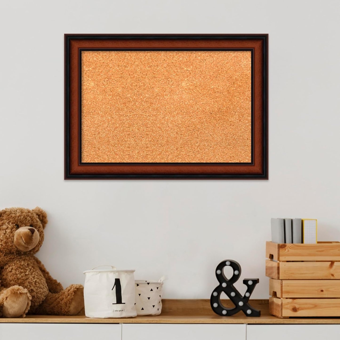 Amanti Art Natural Cork Board for Wall, 15x21 Vision Board with Brown Wood Frame, Small Corkboard Office Decor for Home Organization, Traditional Corkboard Pinboard to Display Items for Home