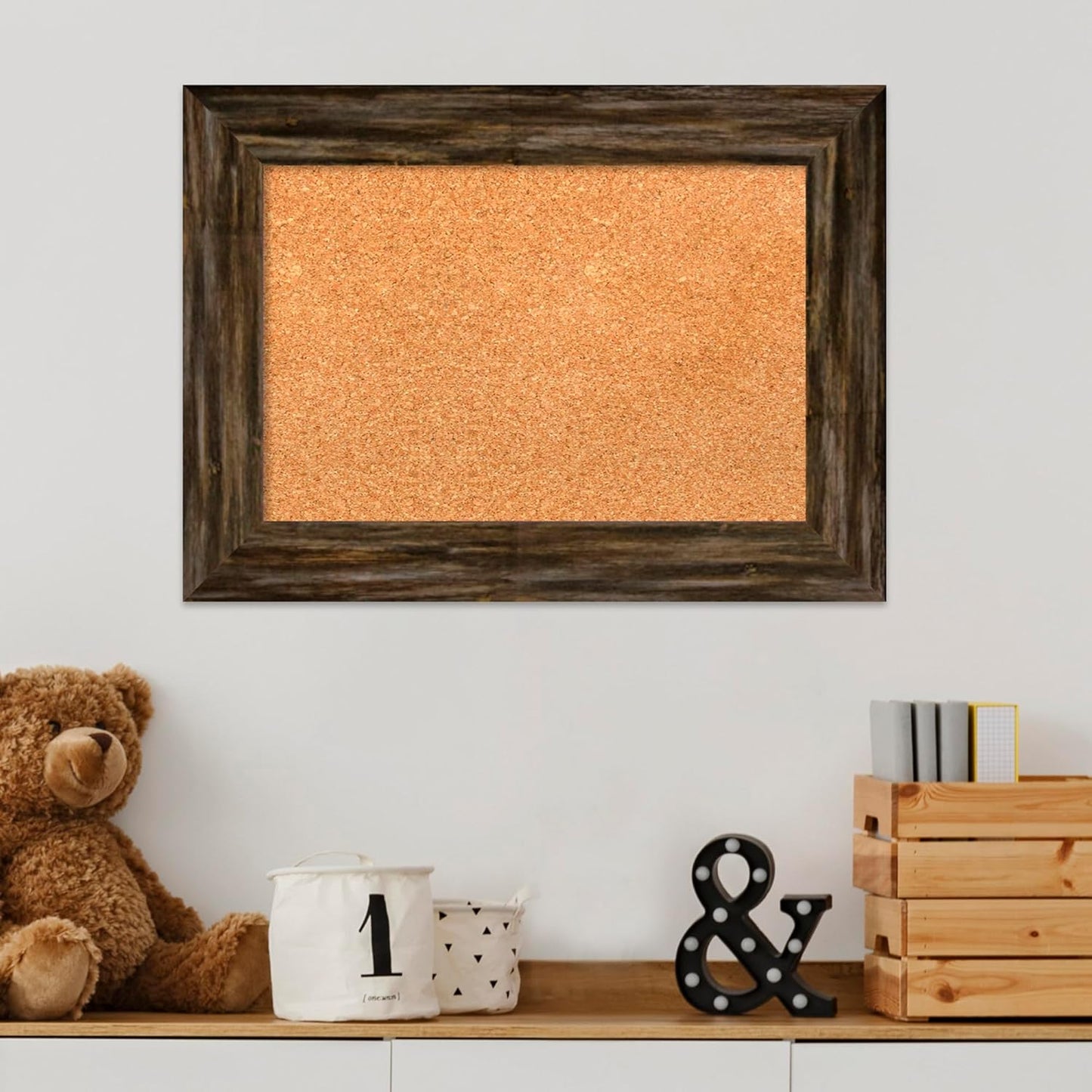 Amanti Art Natural Cork Board for Wall, 17x23 Vision Board with Brown Wood Frame, Small Corkboard Office Decor for Home Organization, Country Rustic Corkboard Pinboard to Display Items for Home