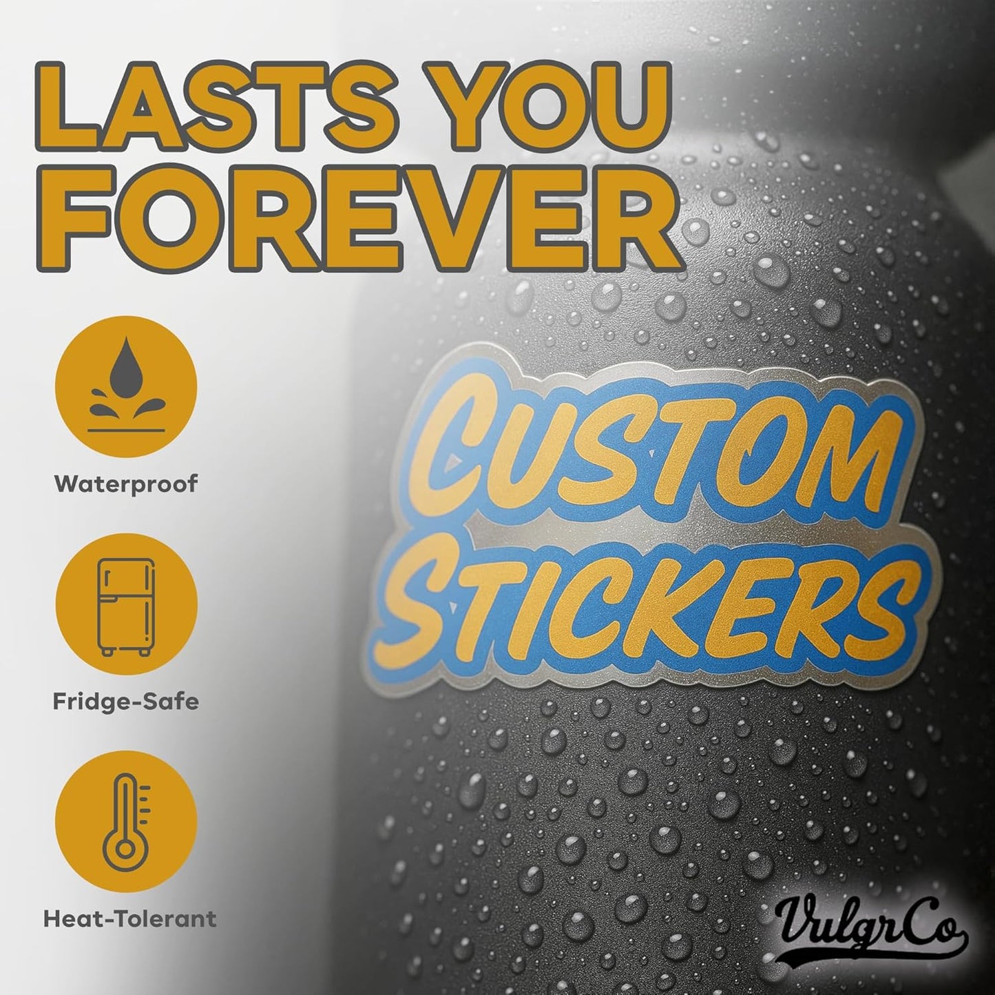 VulgrCo Personalized Custom Individually Die Cut Stickers Decals for Fun, Business, Weddings, Birthdays, Gifts Waterproof (Clear)