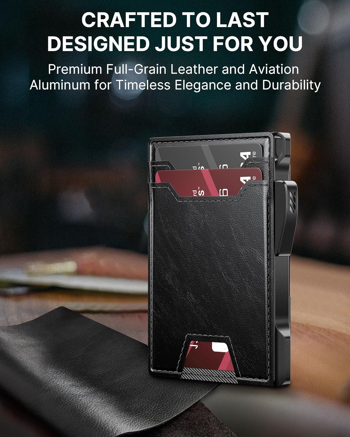 typecase Wallet for Men: Rfid Blocking Wallet 9-13 Card Capacity with Money Clip Slim Leather Front Pocket Smart Pop Up Card Case Bifold Minimalist Wallet with Gift Box - Atlanta Black