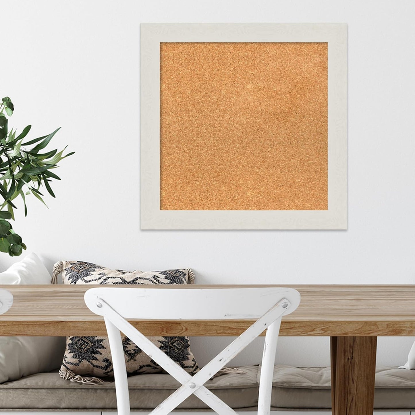 Amanti Art Natural Cork Board for Wall, 21x21 Vision Board with White Frame, Small Corkboard Office Decor for Home Organization, Country Rustic Corkboard Pinboard to Display Items for Home