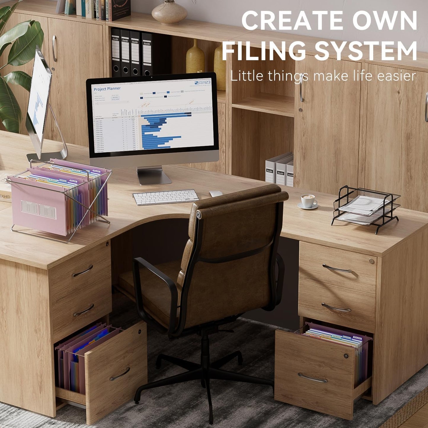 ThinkTex Plastic Expanding Hanging File Folders, 7 Innovative 1.2" Accordion Pockets, Large Capacity, Multi-Color Tabs, Letter Size for Filing Cabinet - Purple