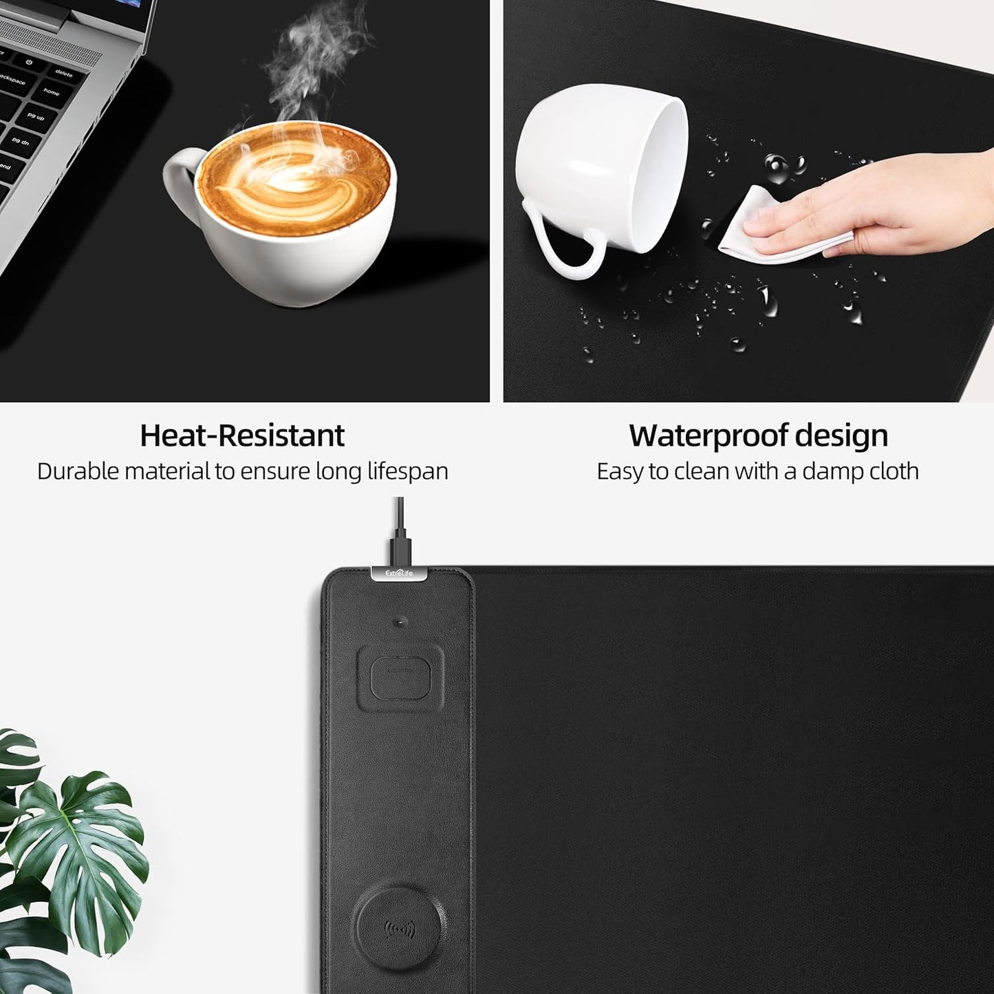 Mouse Pad with Wireless Charging, Gaming Mouse Pad with Ultra-Smooth Surface, Large XXL Desk Mat, Non-Slip Mouse Mat, Waterproof Computer Keyboard Pad for Gaming, Desk, Office, PC, 800x400x4MM, Black