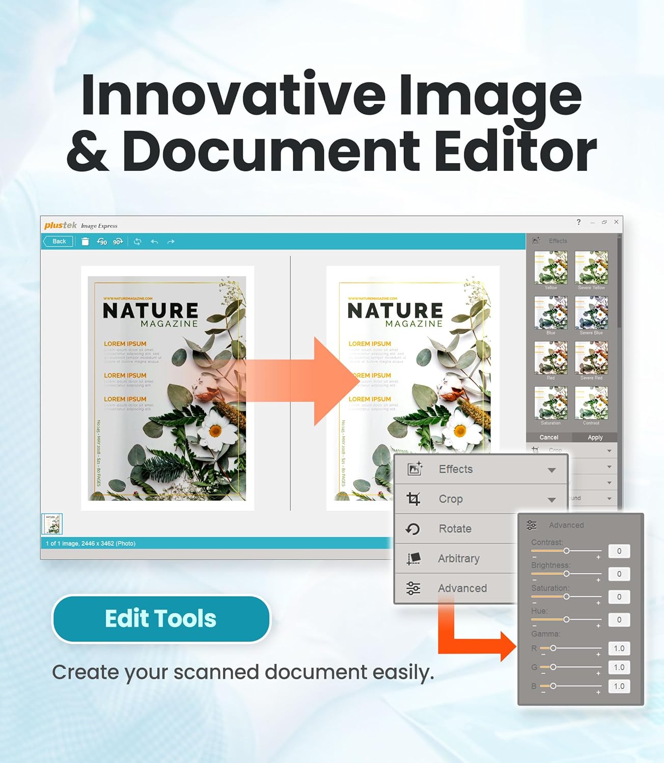 Plustek OpticSlim 1680 - High Speed Large Format Flatbed Scanner, scan Tabloid Size in 3 Seconds. Dual View Function Enable You to Quickly Check The Image Adjustment Effect