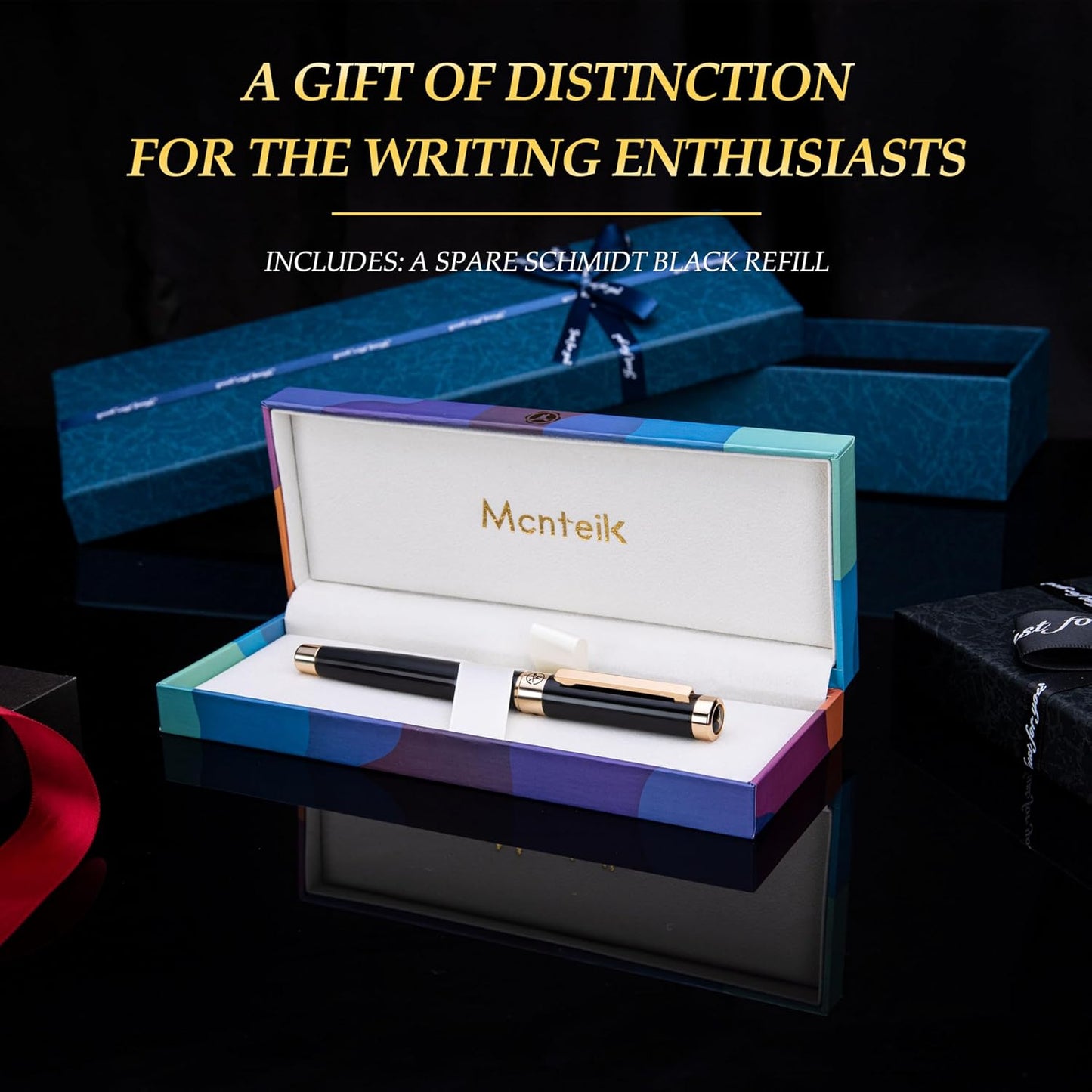 Black Rollerball Pen With 24K Gold Finish, Luxury Grade Craftsmanship Pen, Schmidt 888F Ink Refill, Exquisite Men's And Women's Gift Pen Set, Professional, Writing, Executive,Office, Nice Pen