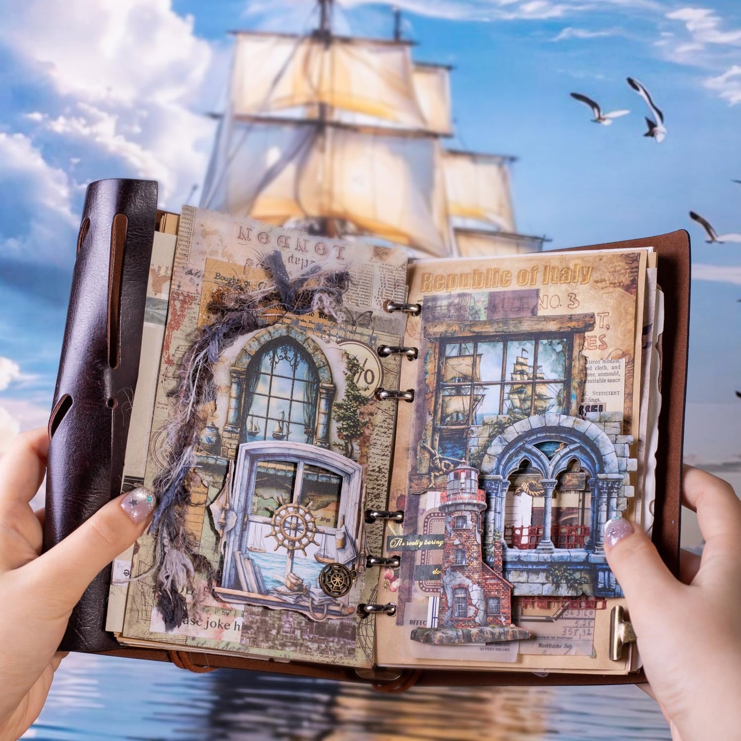 Nautical Scrapbook Stickers Set – 60PCS Vintage Maritime-Themed Cardstock Stickers, Adhesive Die-Cuts for Journals, Crafts, Gift Tags, DIY Decor