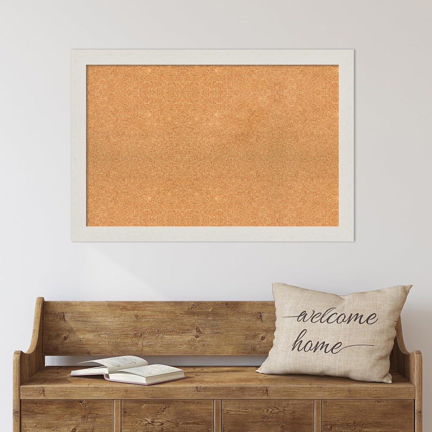 Amanti Art Natural Cork Board for Wall, 25x37 Vision Board with White Frame, Large Corkboard Office Decor for Home Organization, Country Rustic Corkboard Pinboard to Display Items for Home