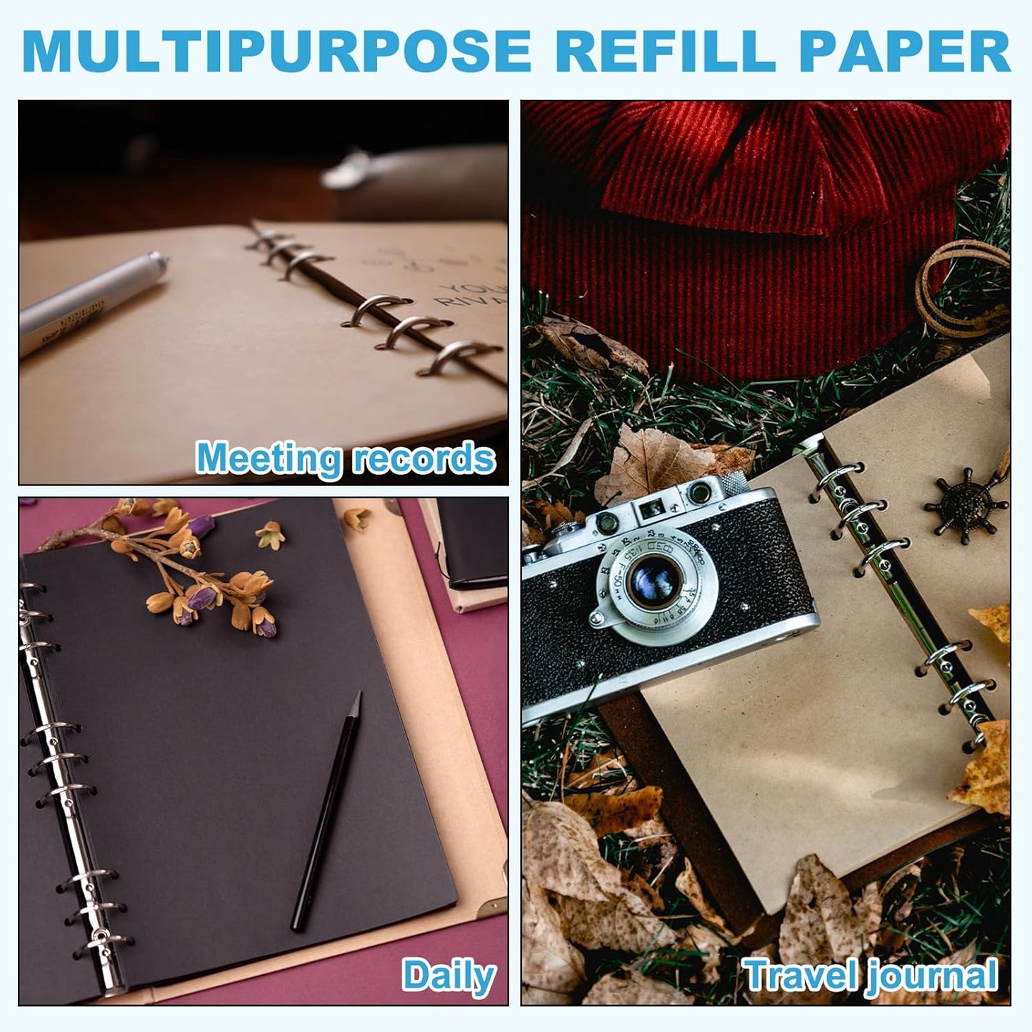 PATIKIL A6 Ruled Refills Inserts 6-Ring Binder Loose Leaf Planner Filler Paper Planner Inserts, 80 Sheets/160 Pages, Lined, White