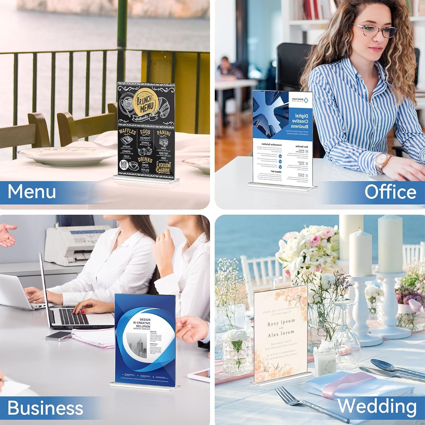 Daofary 3 Pack Acrylic Sign Holder 8.5 x 11 Clear Display Table Signs Stand, Double Sided T Shape Flyer Holder Plastic for Picture Paper Frame Holder Home Office Menu Retail Show Fair, transparent