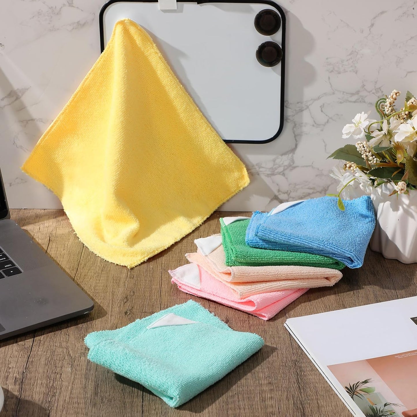 6 Pack Magnetic Whiteboard Cleaning Cloth Extra Strong Magnetism 10'' X 10'' Colorful Microfiber Dry Erase Cloth Reusable Washable Whiteboard Eraser for Classroom, Home and Office Use(Macaroon Color)