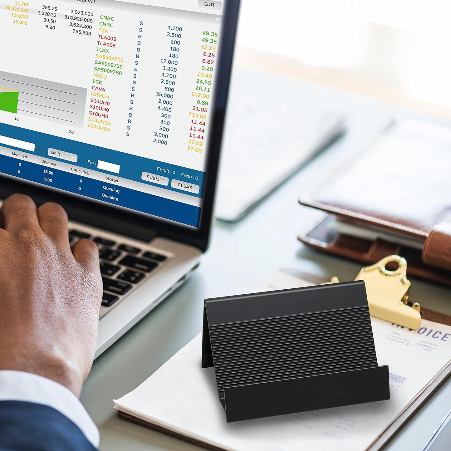 Business Card Holder Aluminum Business Card Display Stand, Desktop Black Business Card Holders for Exhibition, Home and Office, Fits 35-50 Business Cards 1 Pack