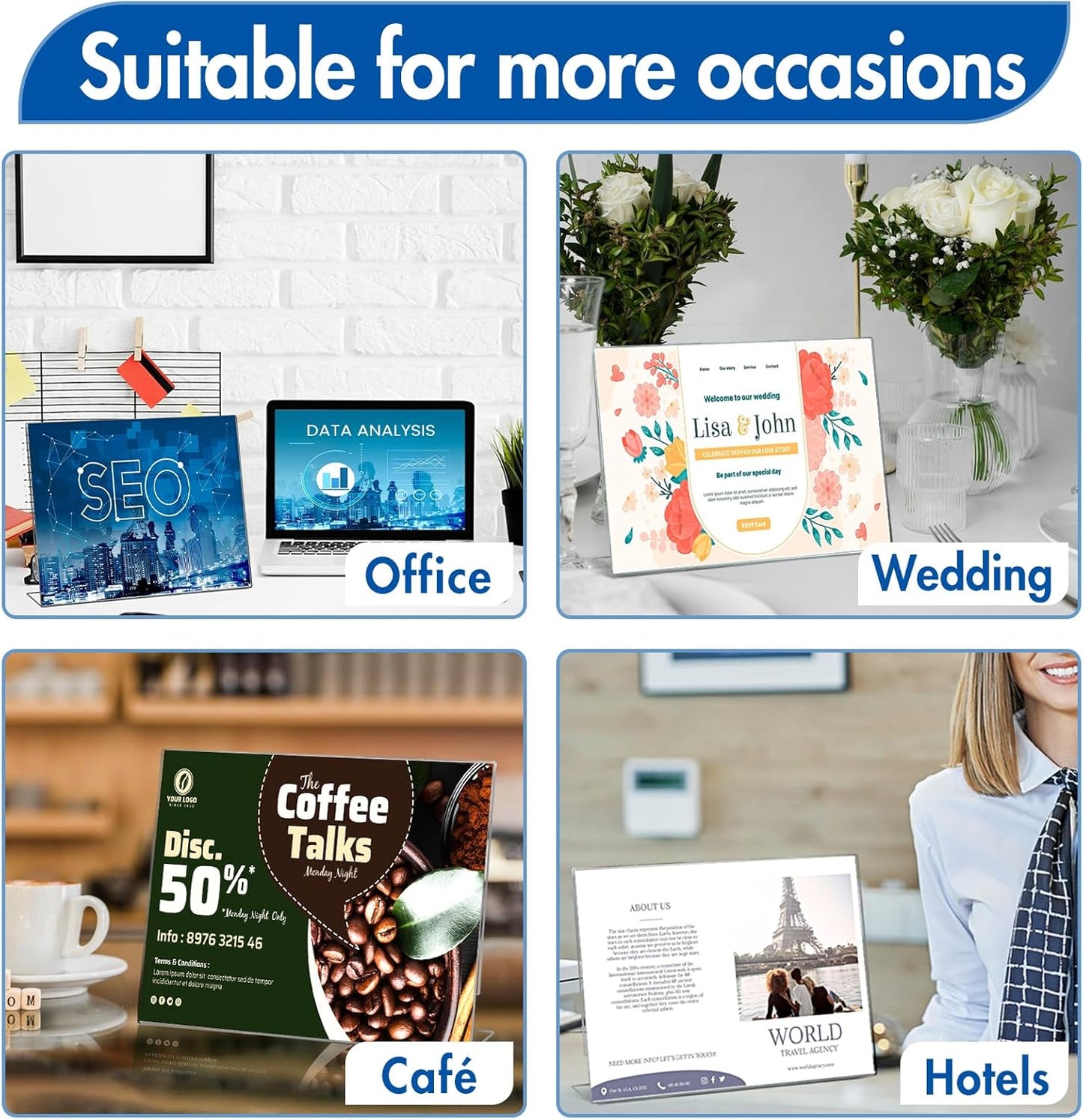 Aheroi 30Pcs Acrylic Sign Holder 8.5 x 11, L-shape Clear Sign Holders, Horizontal L-shape Acrylic Paper Holder, Plastic Table Sign Holders, Plastic Paper Holder Display Standing for Office Home School