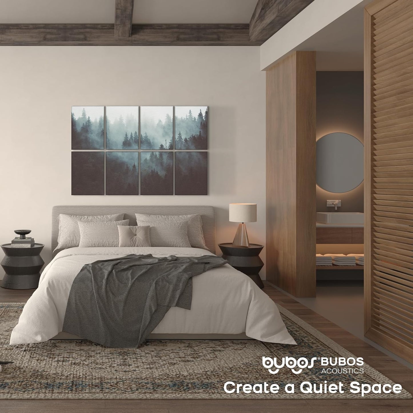 BUBOS 8 Pack Art Acoustic Panels Soundproof Wall Panel,47.2X31.4 Inches Sound Absorbing Panel,Self-adhesive Decorative Acoustical Wall Panels, Acoustic Treatment for Ceiling Home Office(Fog Forest)