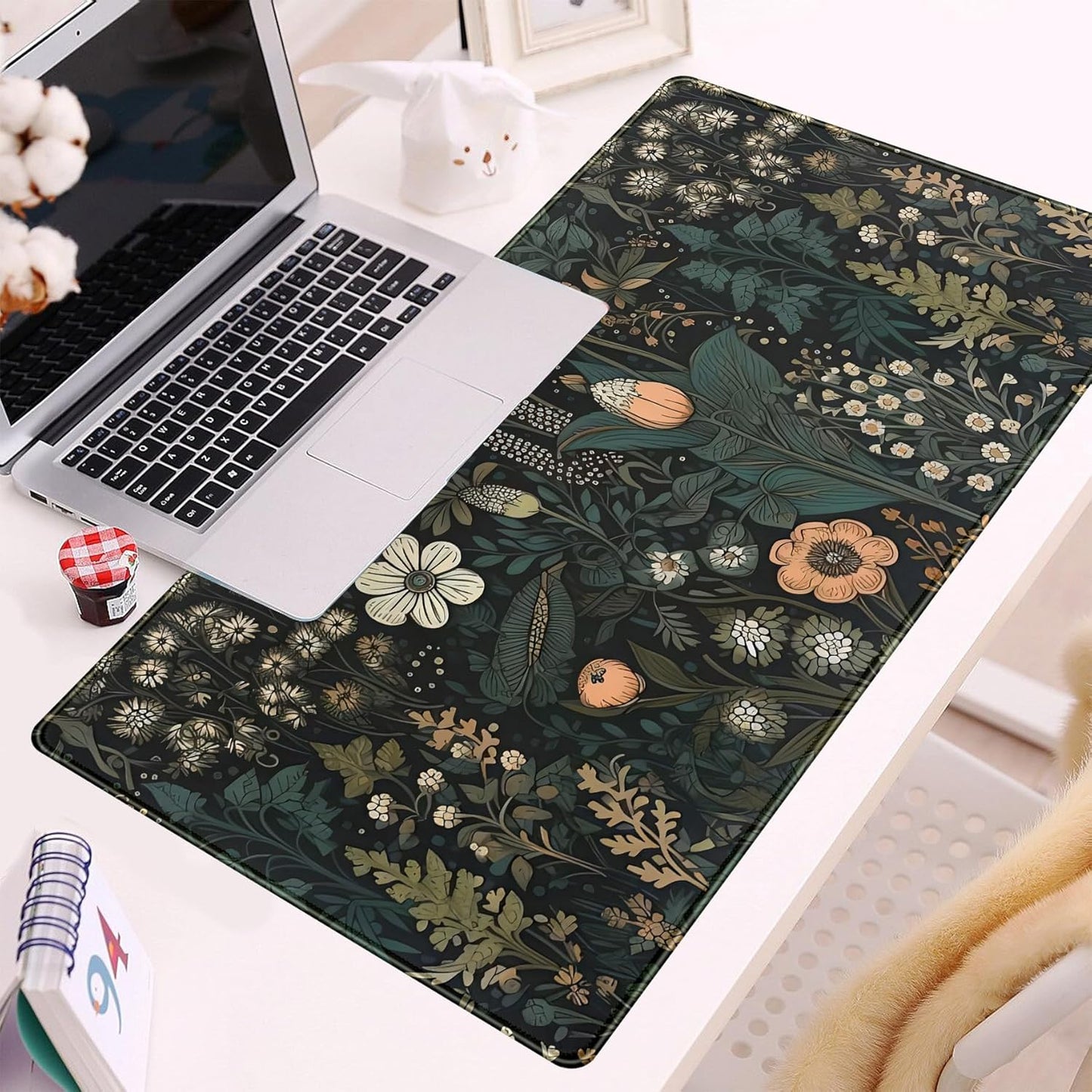 Dark Flower Desk Mat Floral Plants Mouse Pad, Aesthetic Wildflowers Large Gaming Mousepad Desk Pad, XXL Keyboard Mouse Mat Full Desktop Mat Women Office Desk Accessories Cover Mat 31.5"x15.75"