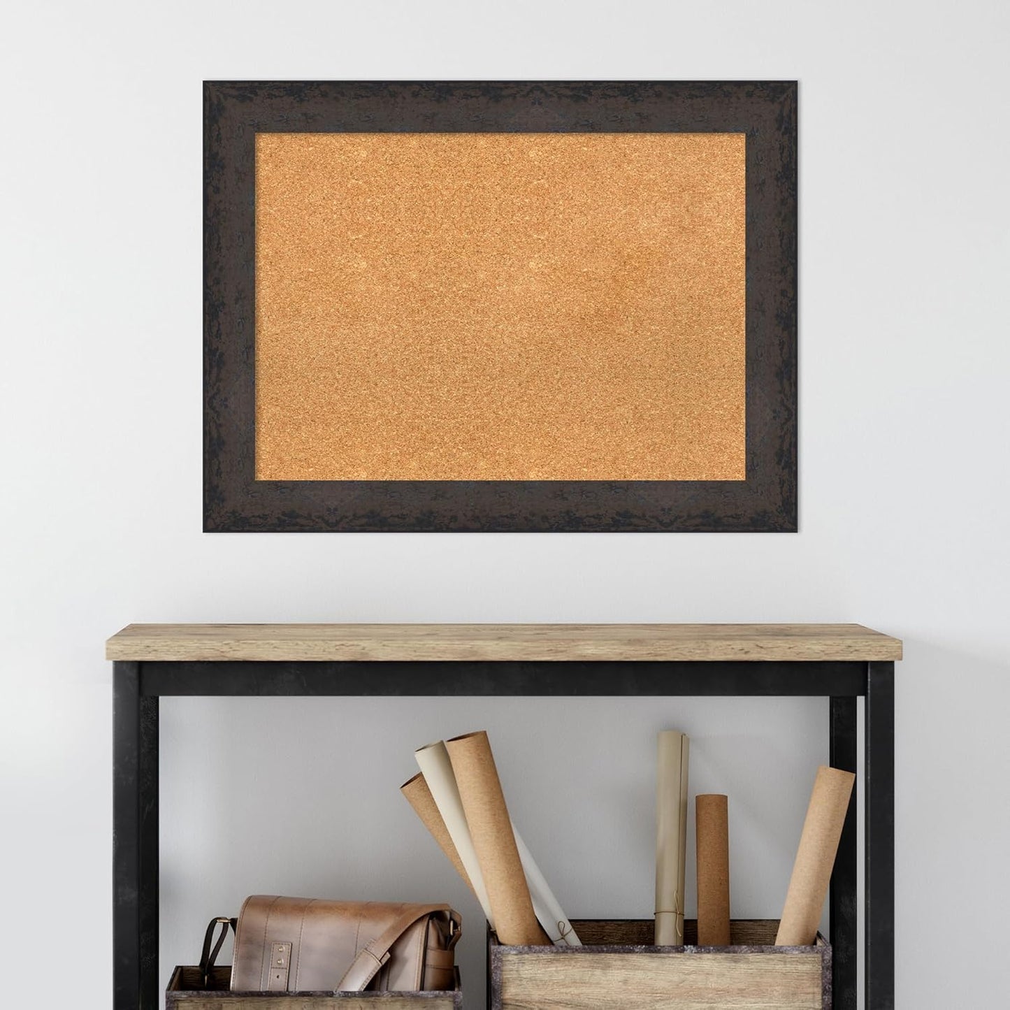 Amanti Art Natural Cork Board for Wall, 25x33 Vision Board with Black Wood Frame, Medium Corkboard Office Decor for Home Organization, Modern Contemporary Corkboard Pinboard to display items for home