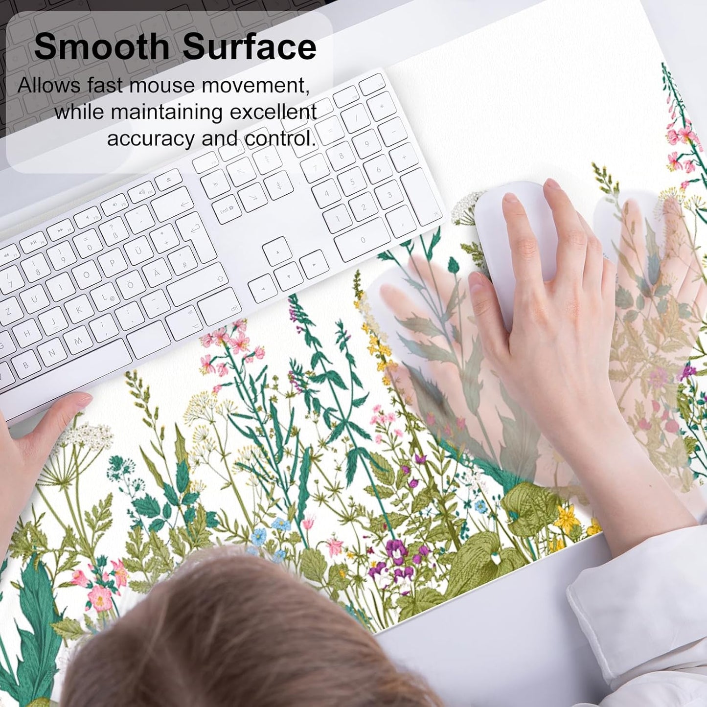 QIYI Large Mouse Pad, Floral Desk Mat for Desktop, Wildflowers Herbs PU Leather Waterproof Gaming Mousepad, Computer Laptop Desk Accessories Protector Writing Pads for School Office Home 31.5" x 15.7"