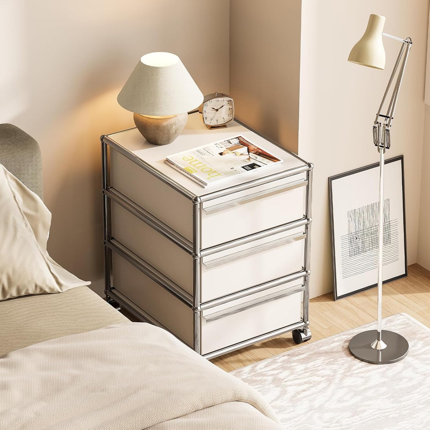 Steel Mobile File Cabinet for Office & Home with 360° Silent Wheels, Smooth Drawer Slides, Large Capacity, Waterproof and Rust-Proof, Stylish & Durable Storage Cabinet (3 Drawer, White)