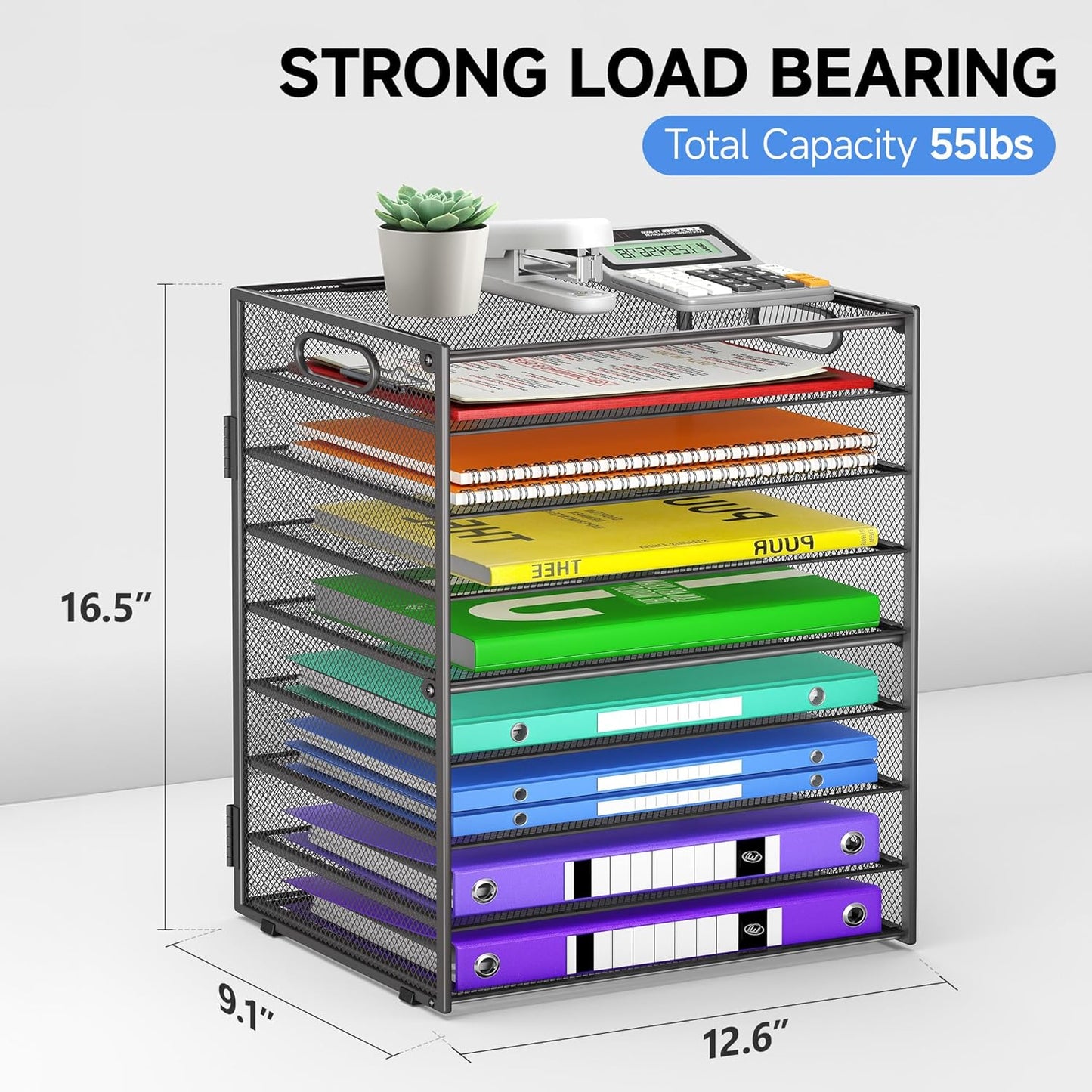 9 Tier Paper Organizer with Handle, Large Capacity Desk Organizer Mesh File Folder Letter Paper Tray Desktop Document Sorter for Classroom, School, and Office Accessories Organization - Grey