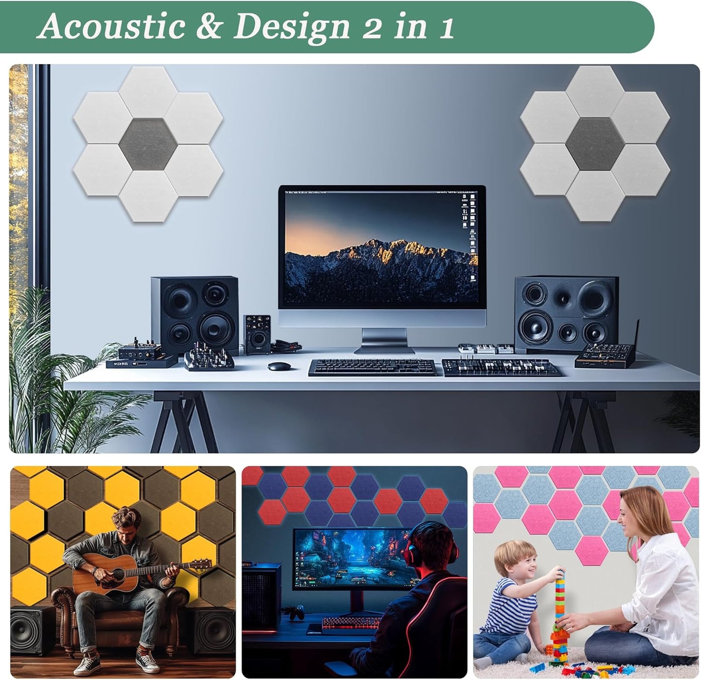 Hexagonal Acoustic Panels-12 Pack High-Density Sound Absorbing Panels 12"X10"X0.4" for Enhanced Noise Reduction, DIY Design, Idea for Studios, Offices, and Home Theaters(Cherry Red)