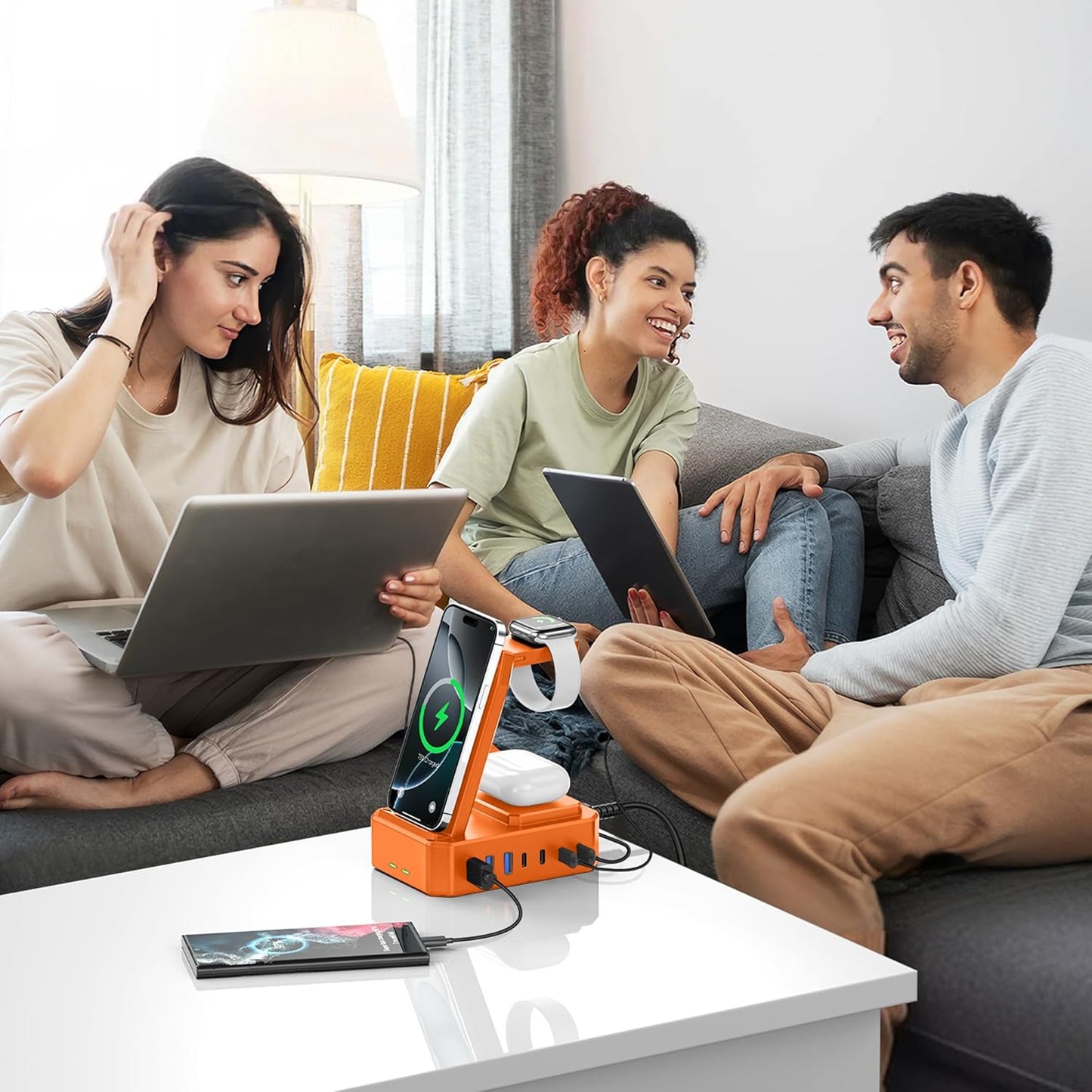 300W Charging Station for Multiple Devices Apple, Zutspzss 10 in 1 Wireless Charger for iPhone 16, GaN III USB C 65W PD Fast Charging Stand Dock for MacBook, Apple Watch&Airpods,Orange