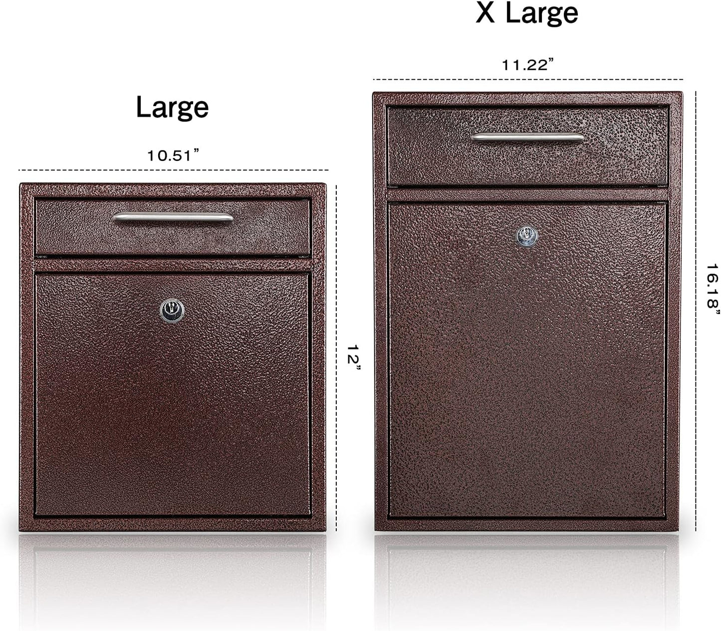 KYODOLED Steel Key Lock Mail Boxes Outdoor,Locking Wall Mount Mailbox,Security Key Drop Box,Collection Boxes,16.2Hx 11.22Lx 4.72W Inches,Bronze X Large