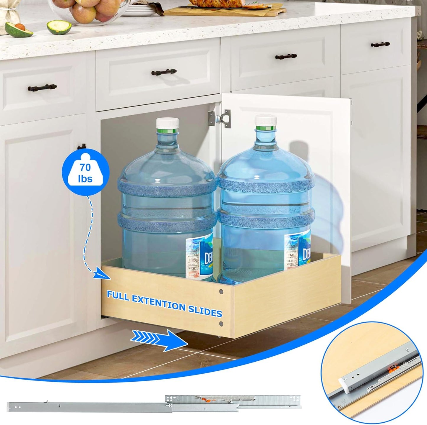 WelFurGeer Soft Close Pull Out Cabinet Organizer, 29" W x 22" D Heavy-Duty Pull-Out Cabinets Drawers, Smooth Slide-Out Shelf for Kitchen Cabinets, Space-Saving Cabinet Organizer with Easy Installation