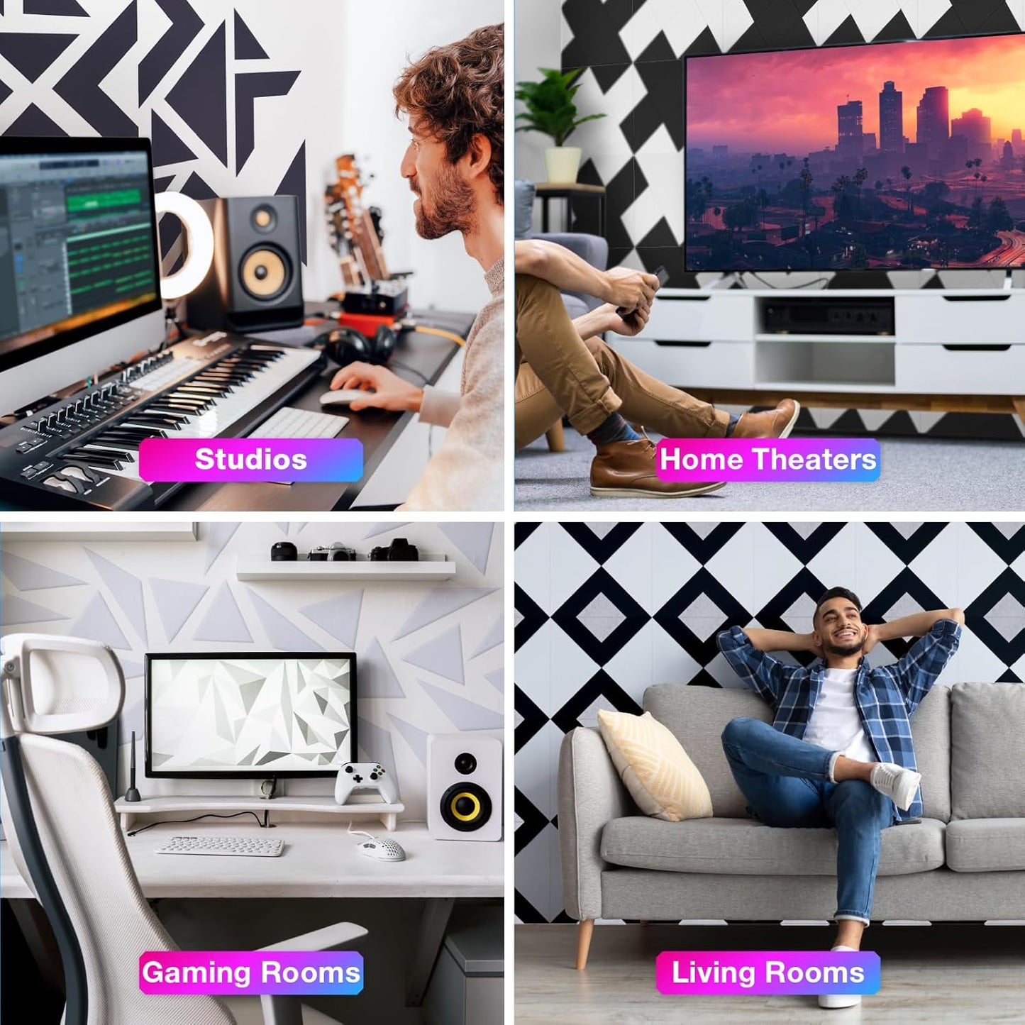 18 Pack Self-Adhesive Acoustic Panels, 12"x 12"x 0.4" Sound Absorbing Panels, High Density Square Sound Proof Noise Dampening Panels for Walls Home Studio Office, Trapezium Cutting Style, Silver Gray