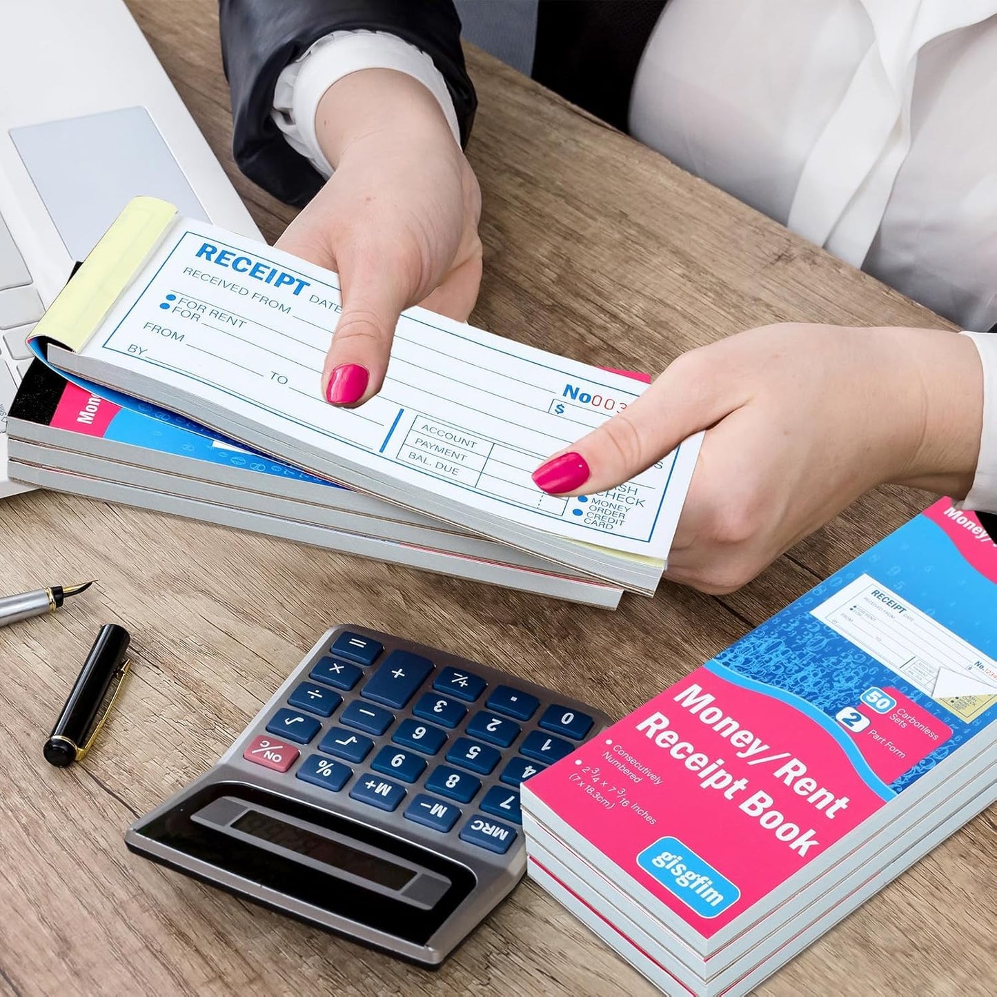 gisgfim 30 Pads Receipt Book with Carbon Copies Money and Rent Receipt Book 2 Part Carbonless Bound Wraparound Cover Petty Cash Business Invoice Book for Small Business 2-3/4 x 7-3/16Inch 50 Set/Book
