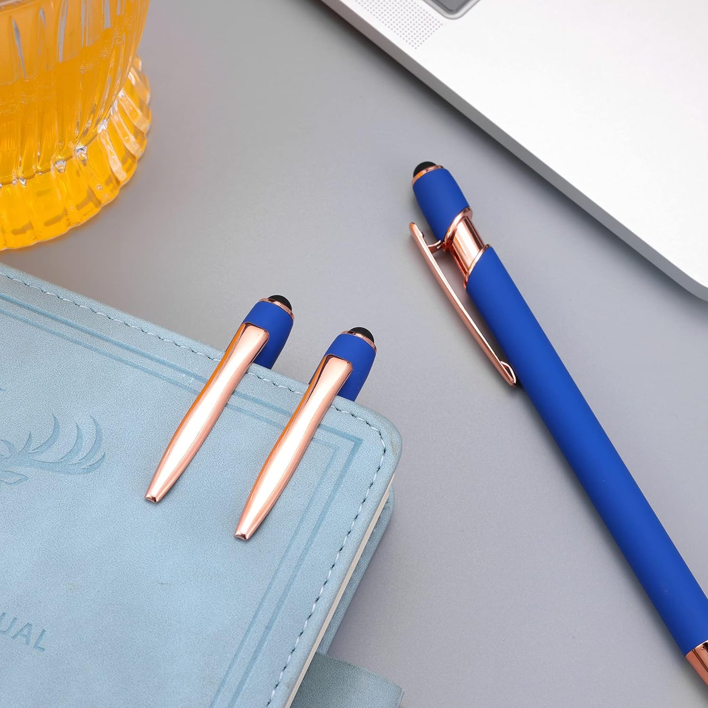 12 PCS 2 in 1 Stylus Ballpoint Pen with Stylus Tip, 1.0 mm Black Ink Metal Pen Stylus Pen for Touch Screens (Rose Gold & Light Blue)