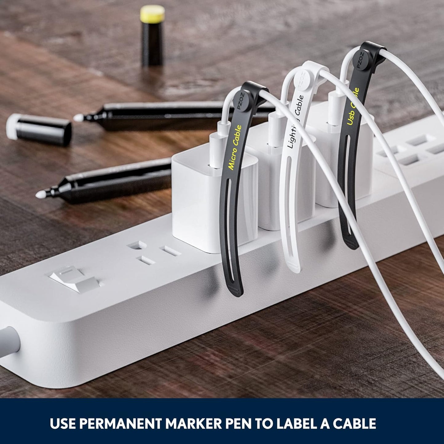 PZOZ (10 pcs) Reusable Cable Ties, Elastic Silicone Cord Organizer Straps Keeper Management Holder for iPhone Charging Cable Charger Wire Labels Desk Car and Travel Accessories (White)