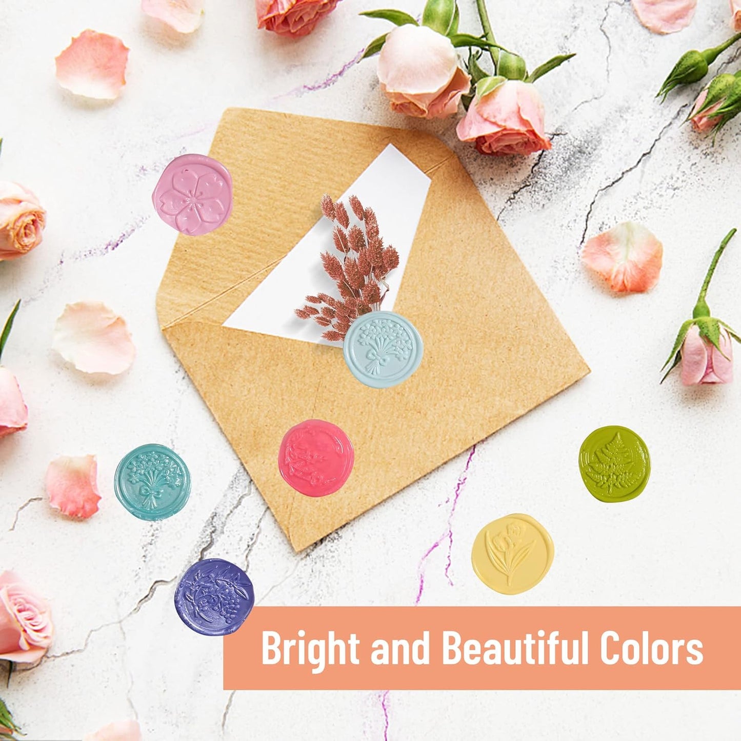 Comealltime 630Pcs Sealing Wax Beads, Spring Garden Theme Wax Seal Stamp Kit with 1Pcs Melting Spoon, 10Pcs Tea Light Candles with Gift Box(Spring Garden)