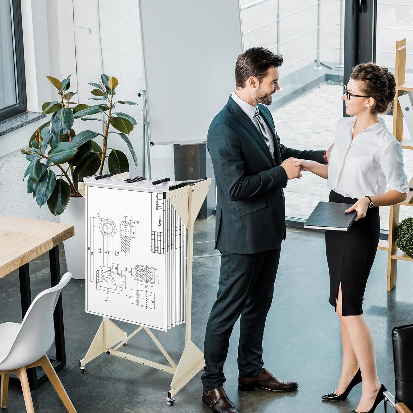 Estune Mobile Blueprint Holder Rack Adjustable Mobile Blueprint Holder with 4 Wheels Fits 23 Clamps 24" - 42" Hanging Clamps Poster Display Storage Organizer Stand for File Display Plan Office Home