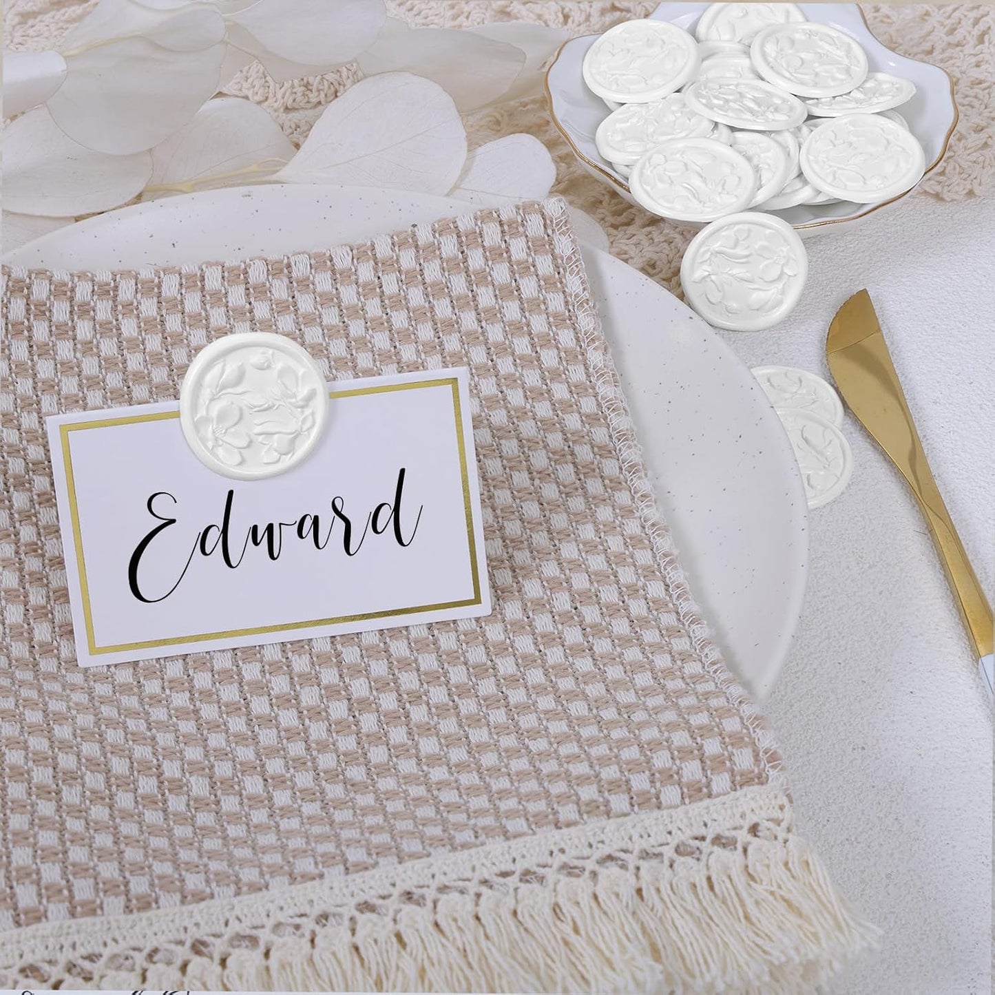 UNIQOOO Wax Seal Stickers - 3D Magnolia Wedding Invitation Envelope Botanical Seal Stickers, 50 Pcs Self- Adhesive Snow White Stickers, Perfect for Invitation, Christmas, Gift Wrapping, Party